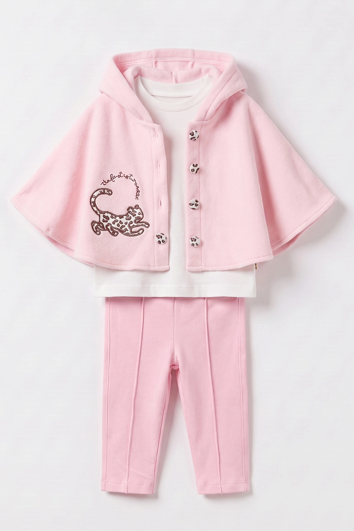 Pembe (3-12 Ay) Kapüşonlu Polar Pelerinli Kız Bebek 3'lü Takım 487763