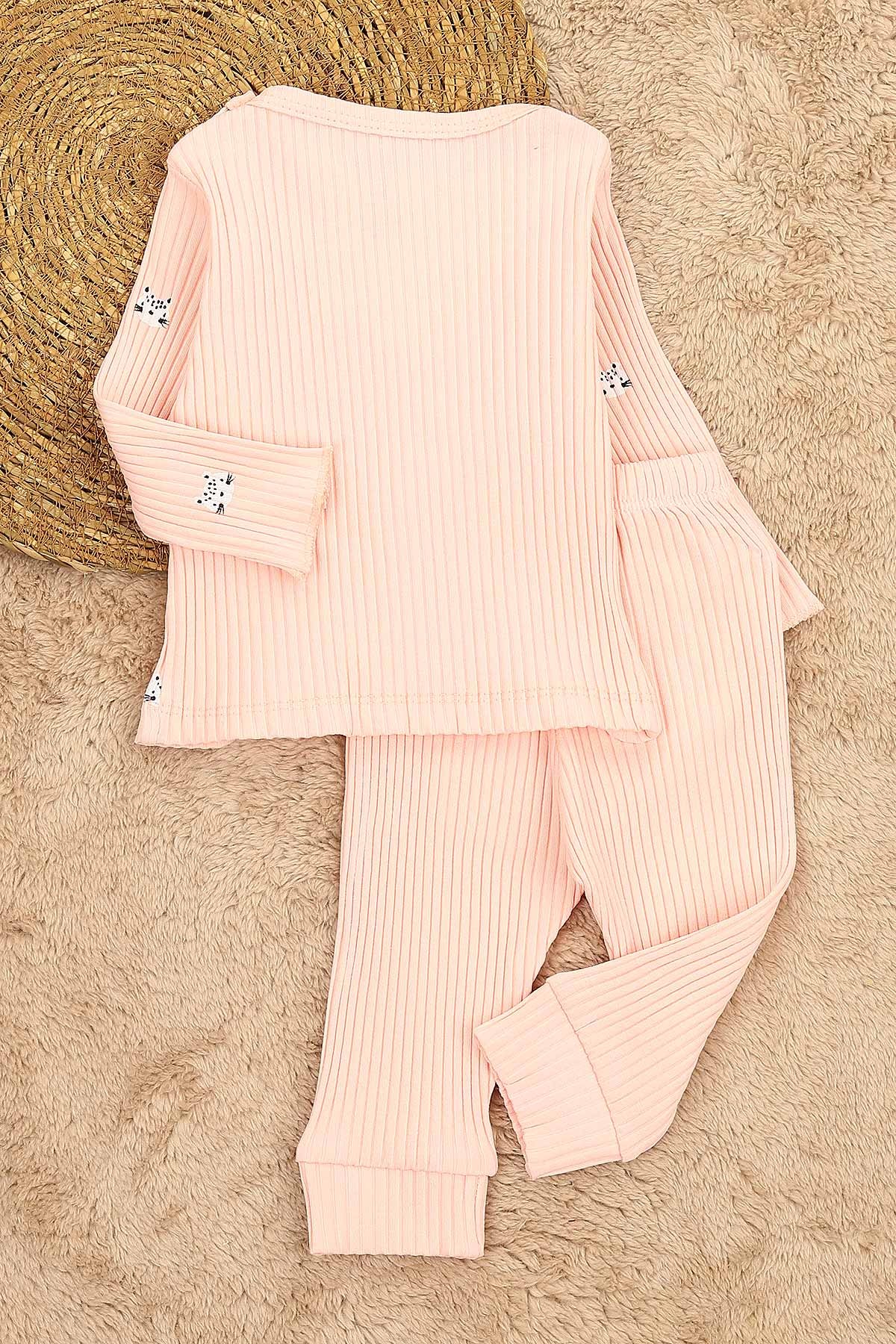 Pembe (3-12 Ay) Kedi Baskılı Kız Çocuk Takım 152334