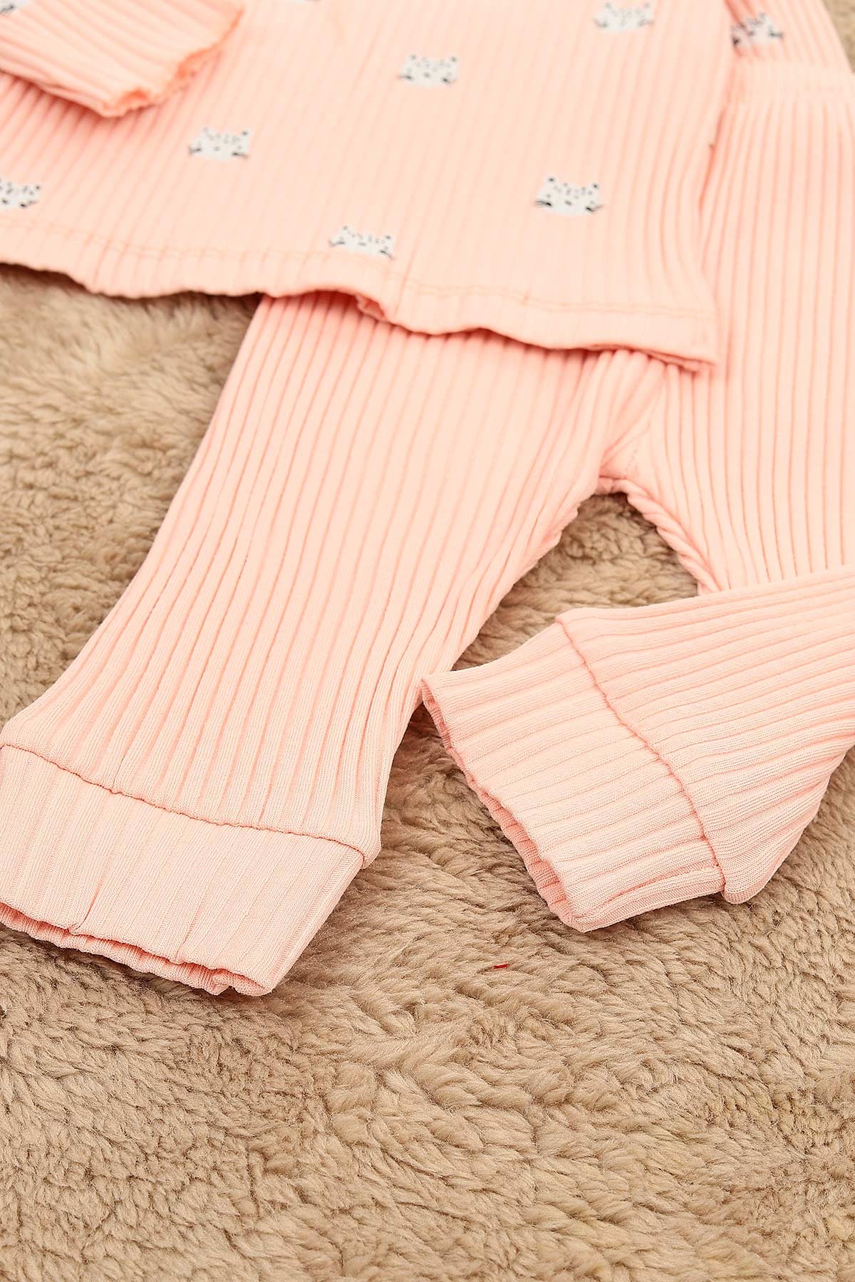 Pembe (3-12 Ay) Kedi Baskılı Kız Çocuk Takım 152334