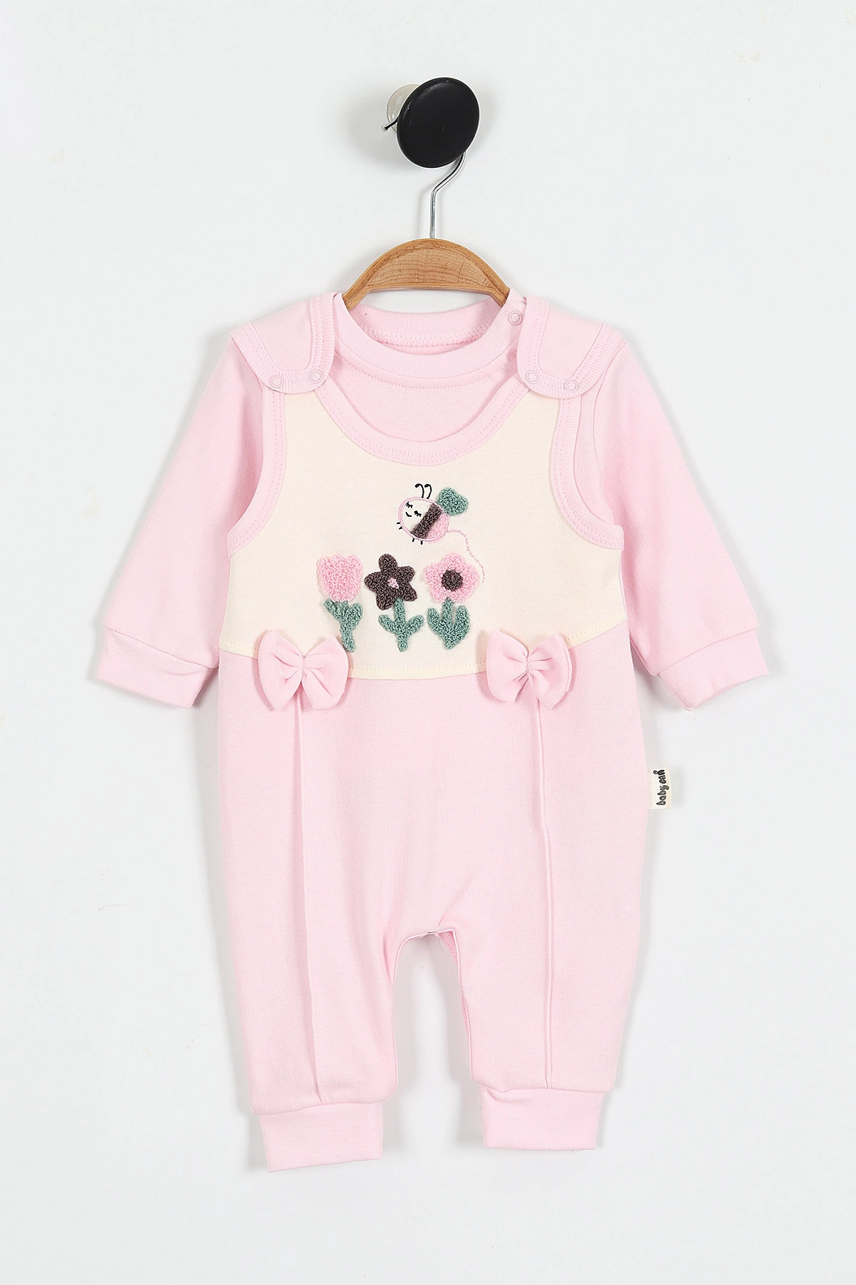 Pembe (3-12 Ay) Süzene Lale ve Arı Nakışlı Kız Bebek Salopet Takım 424504