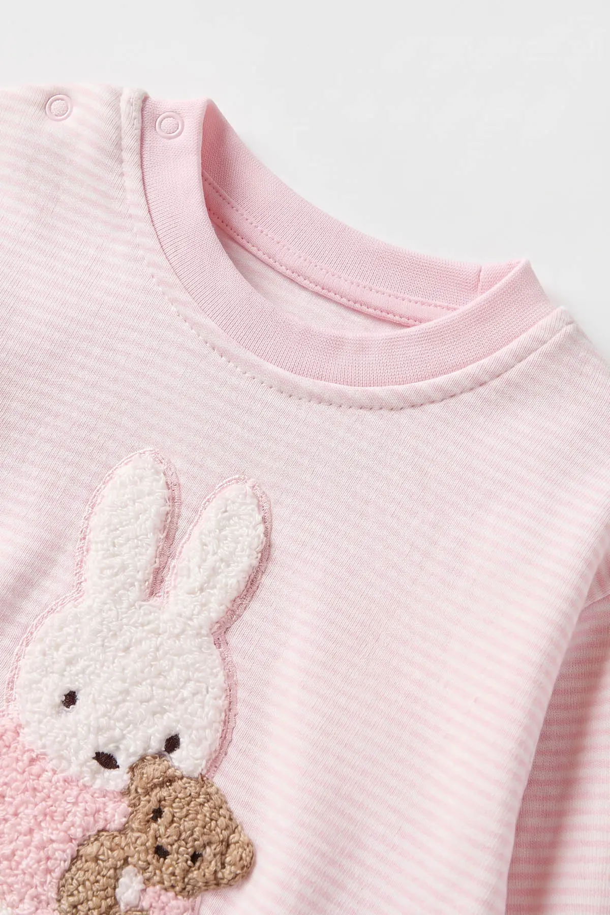 Pembe (3-12 Ay) Tavşan Nakışlı Yan Çizgili Kız Bebek Takım 475927