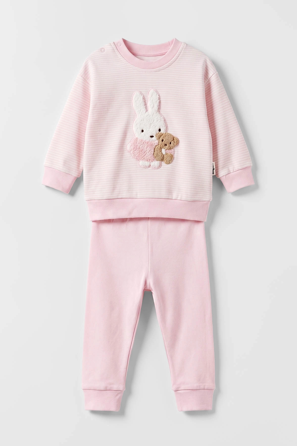 Pembe (3-12 Ay) Tavşan Nakışlı Yan Çizgili Kız Bebek Takım 475927