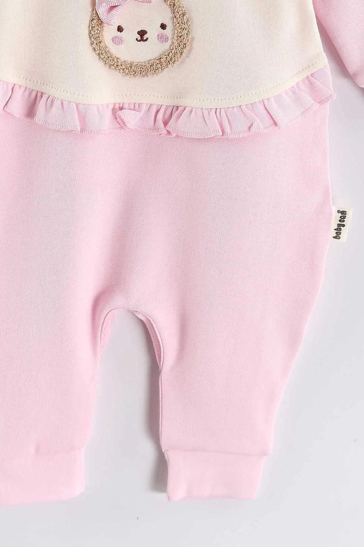 Pembe (3-12 Ay)  Tokalı Tavşan Nakışlı Kız Bebek Salopet Takım 456601