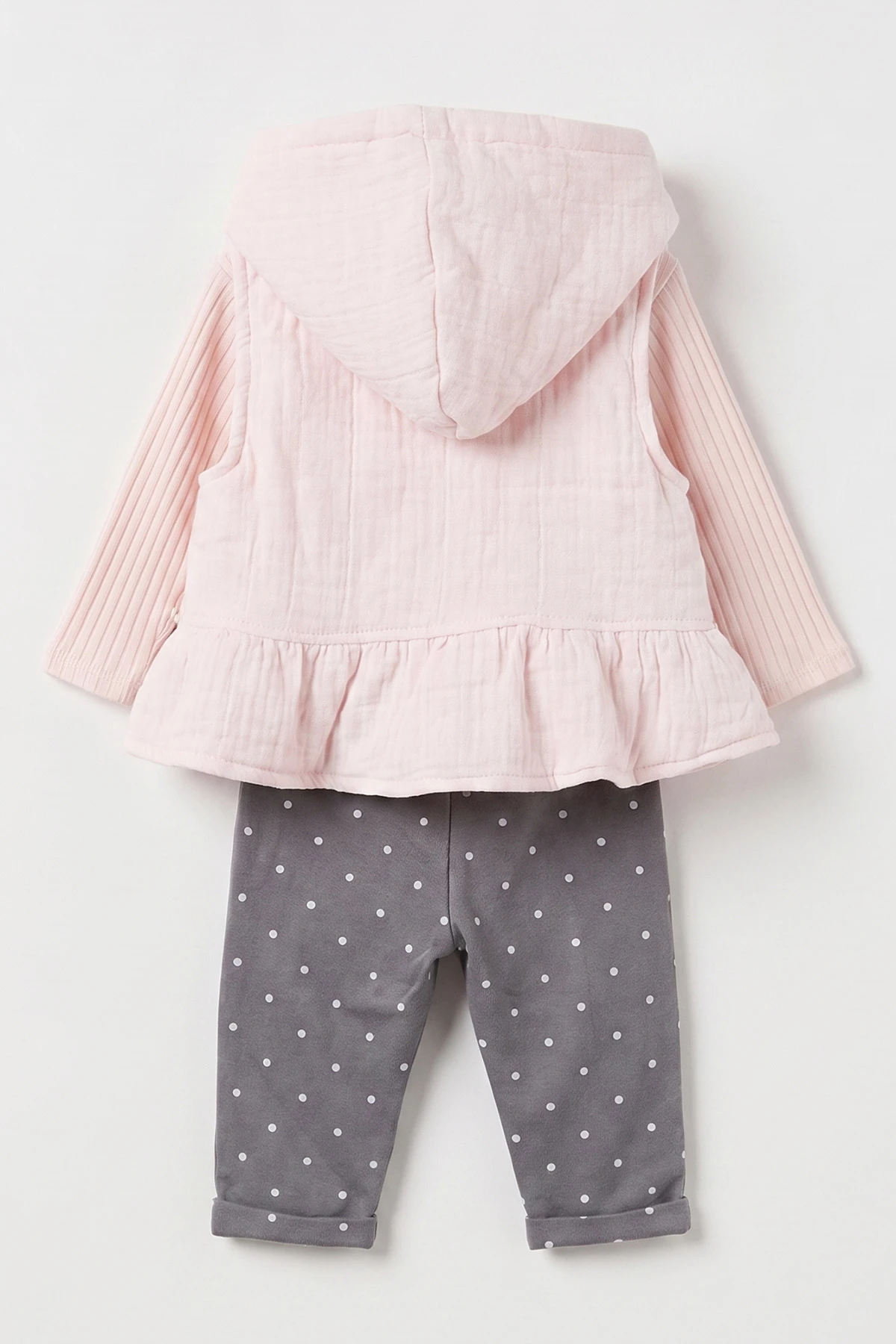 Pembe (3-12 Ay)Kapüşonlu Yelekli Metraj Pantolonlu Kız Bebek 3'lü Takım 473169