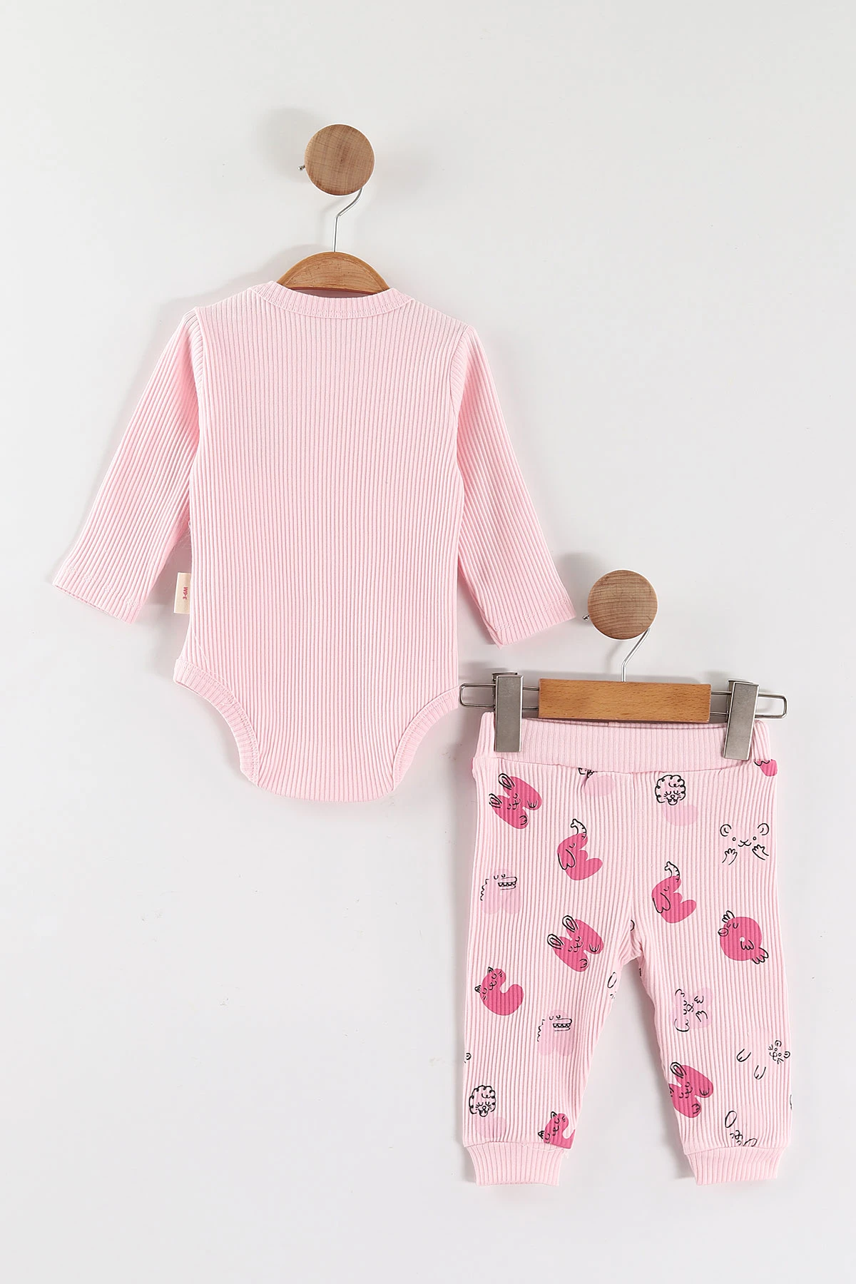 Pembe (3-12 Ay)Nakışlı Fitilli Çıtçıtlı Badili Kız Bebek Takım 468674