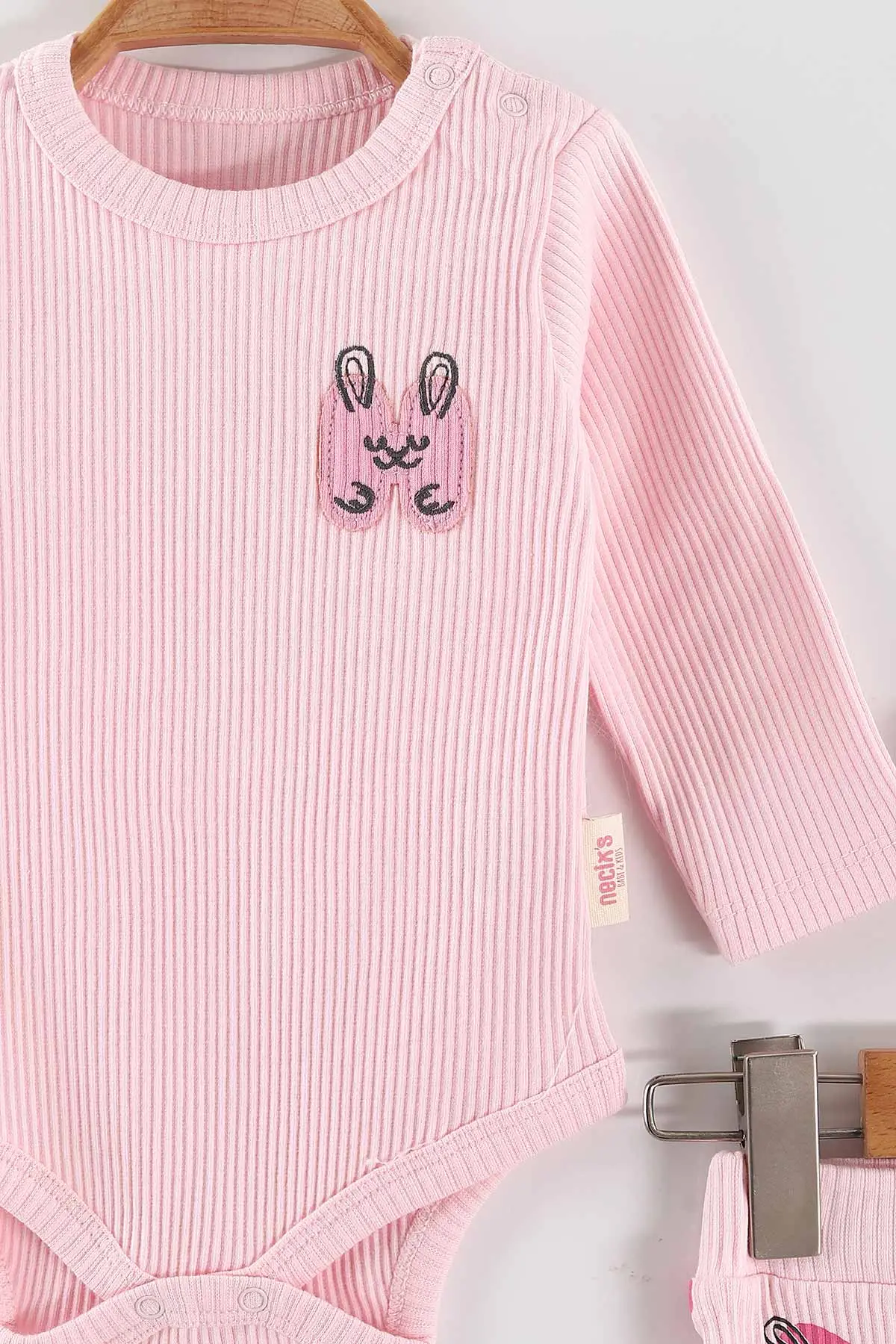 Pembe (3-12 Ay)Nakışlı Fitilli Çıtçıtlı Badili Kız Bebek Takım 468674