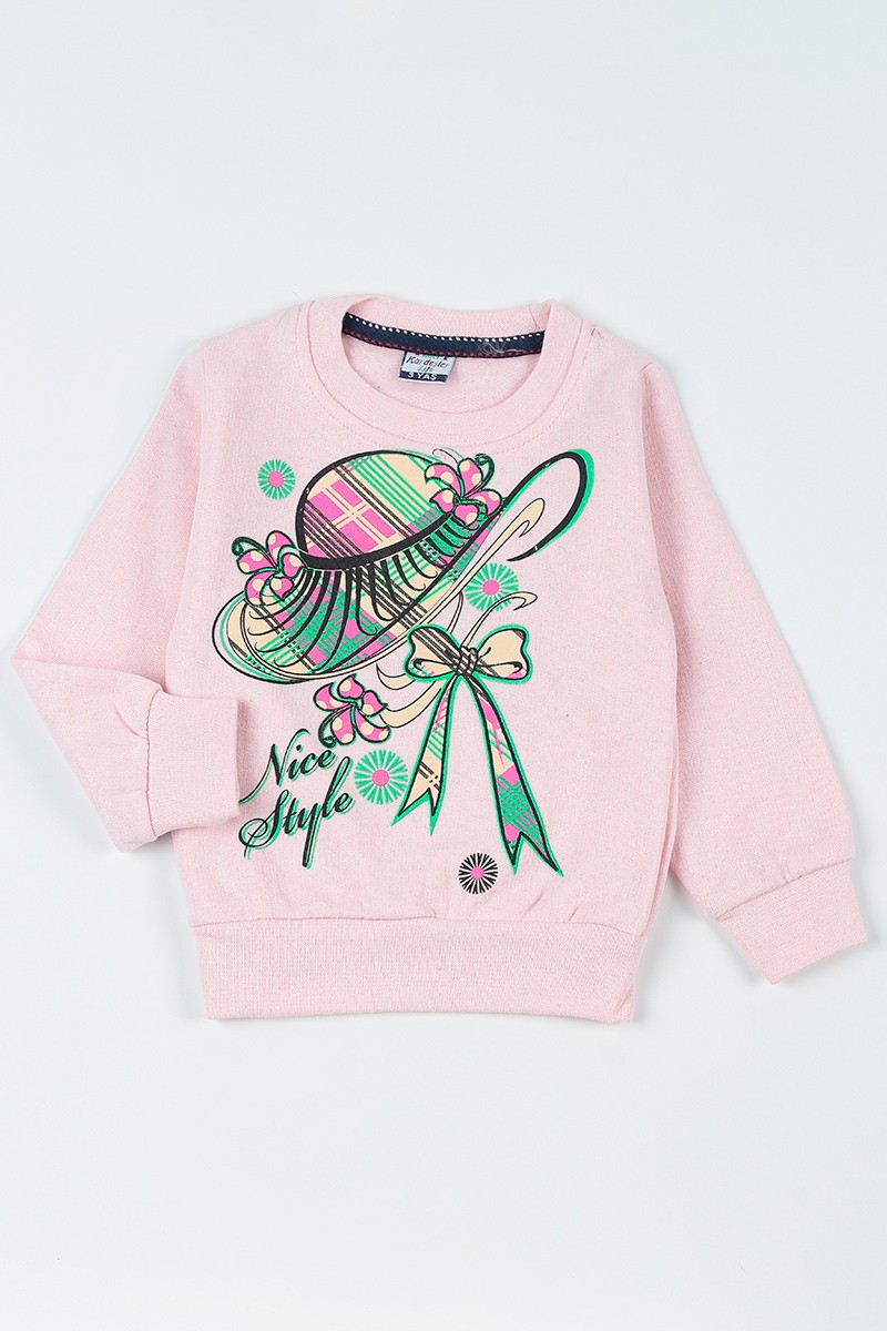 Pembe (3-12 Yaş) Baskılı Kız Çocuk Sweatshirt 92738