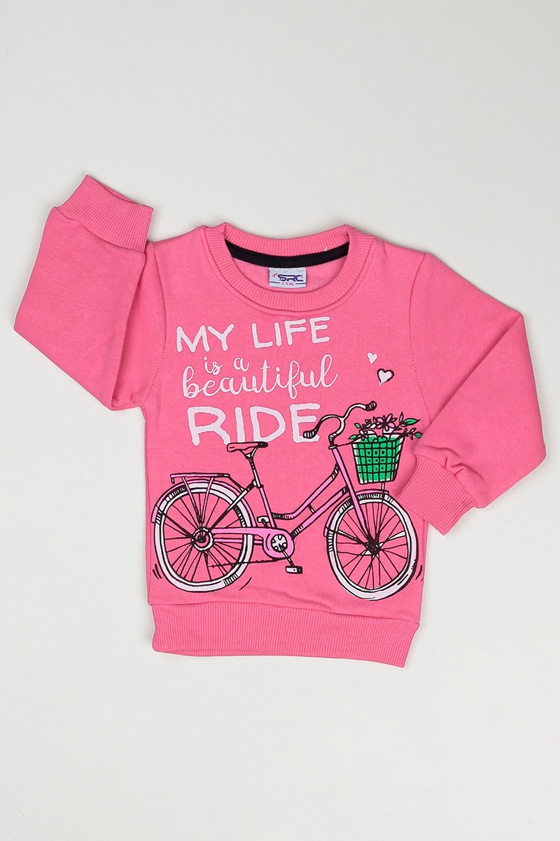 Pembe (3-12 Yaş) Bisiklet Baskılı Kız Çocuk Sweatshirt 90303
