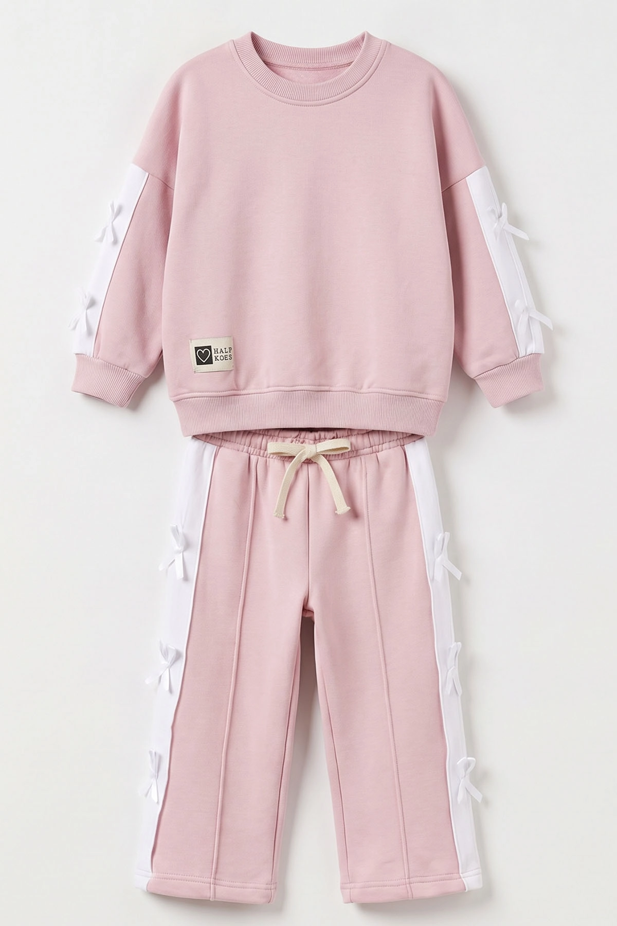 Pembe (3-12 Yaş) Kolları Fiyonklu 3 İp Şardonlu Kız Çocuk Kışlık Takım 494483