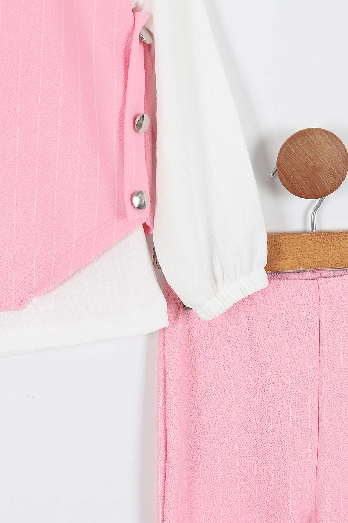 Pembe (3-12 Yaş) Krep Kumaş Bürümcük Gömlek Yaka Badili Kız Çocuk 3'lü Takım 337375