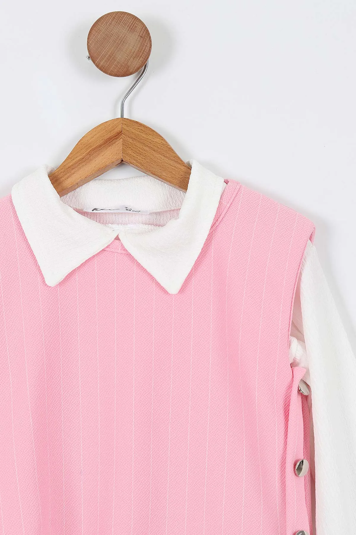 Pembe (3-12 Yaş) Krep Kumaş Bürümcük Gömlek Yaka Badili Kız Çocuk 3'lü Takım 337375