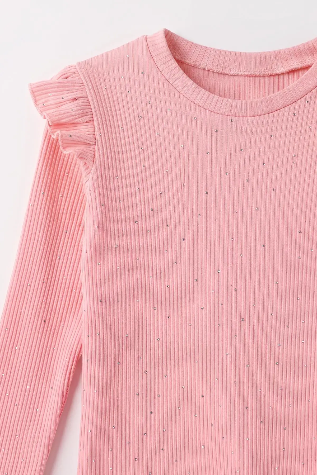 Pembe (3-12 Yaş) Önü Taşlı Fitilli Kumaş Kız Çocuk Badi 489302