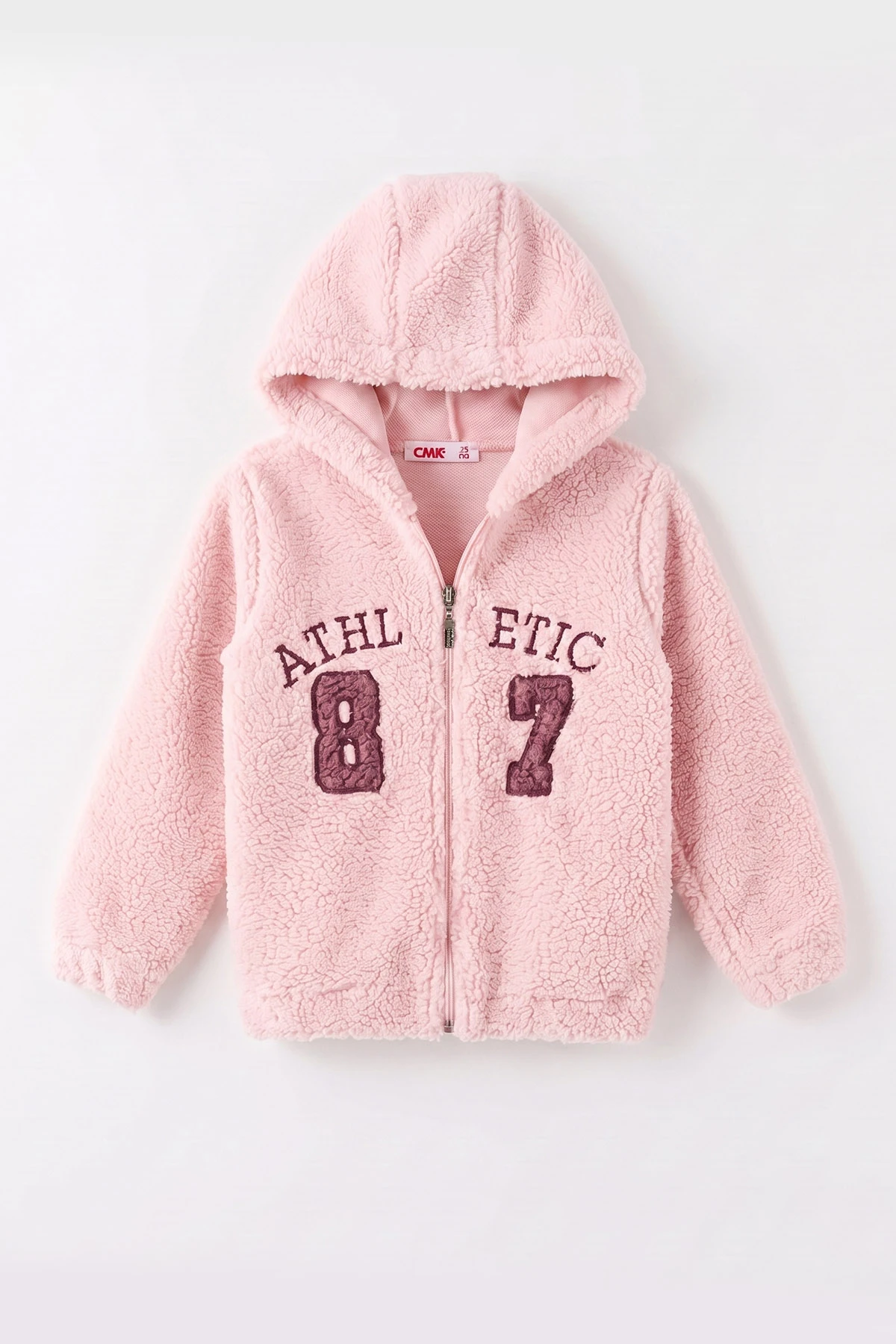 Pembe (3-12 Yaş)Athletic Nakışlı Kapüşonlu  Fermuarlı Polar Kuzu Hırka 484860