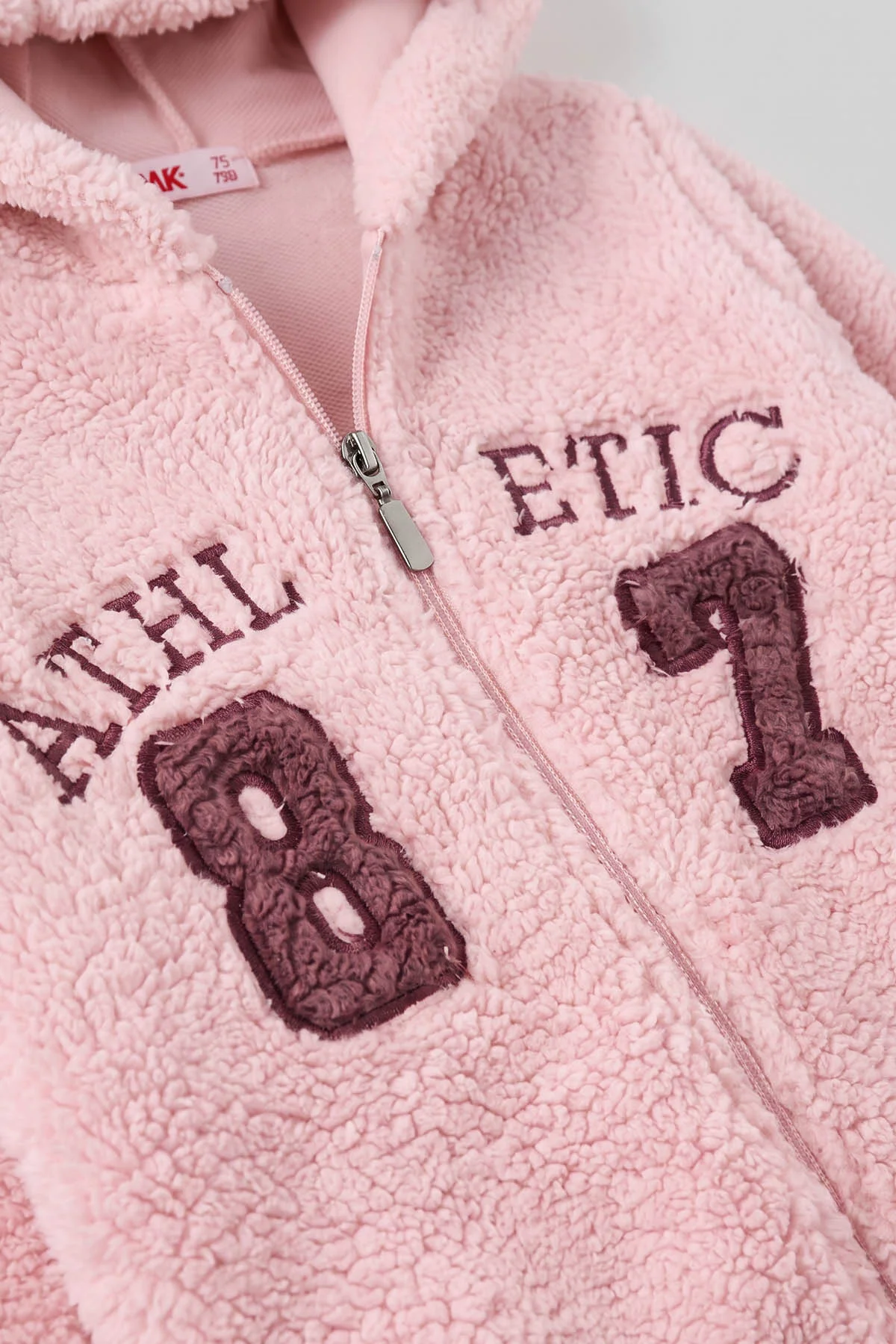 Pembe (3-12 Yaş)Athletic Nakışlı Kapüşonlu  Fermuarlı Polar Kuzu Hırka 484860