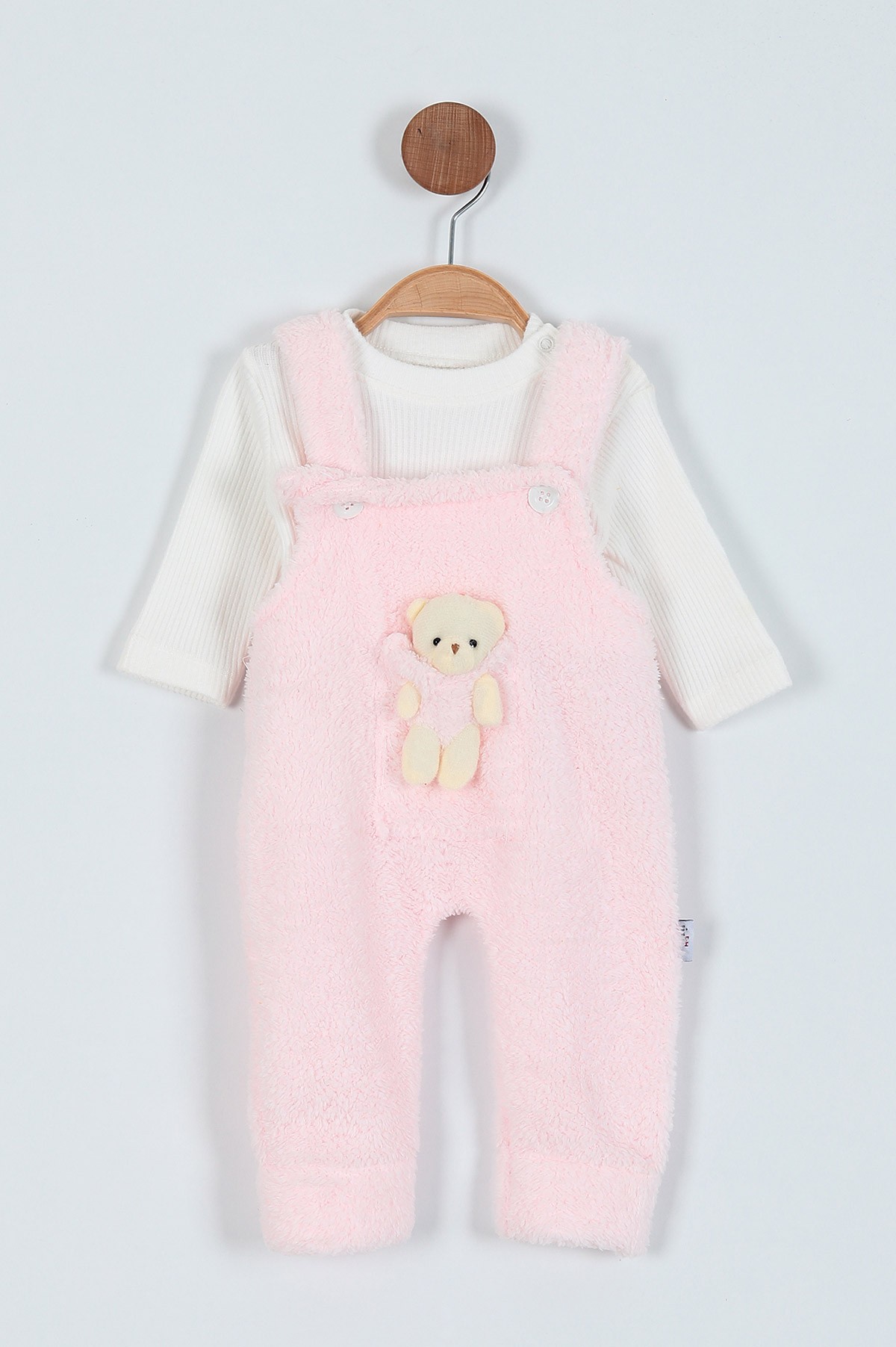 Pembe (3-15 Ay) Ayı Oyuncaklı Welsoft İkili Erkek Bebe Salopet 220531