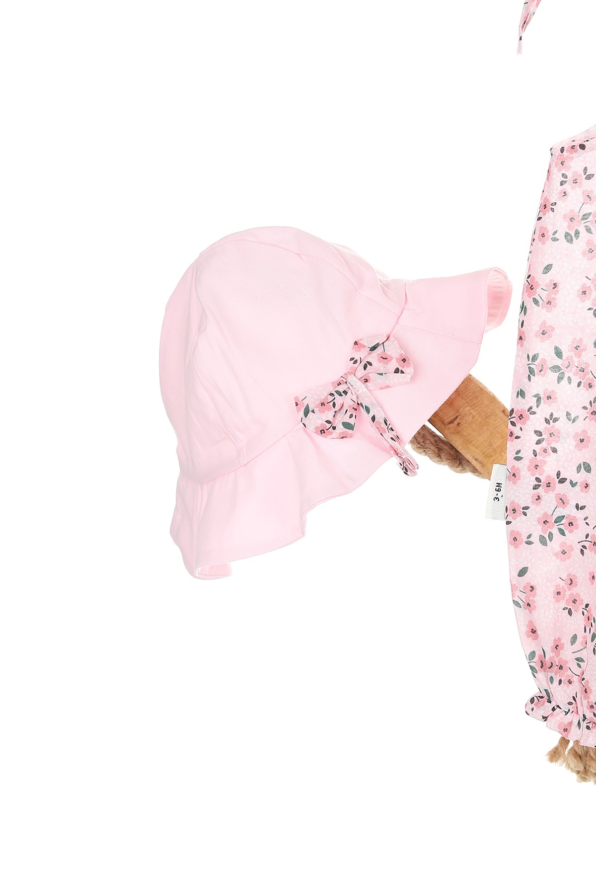 Pembe (3-15 Ay) Çiçek Baskılı Askılı Sakura Şapkalı Kız Bebe Tulum 167401