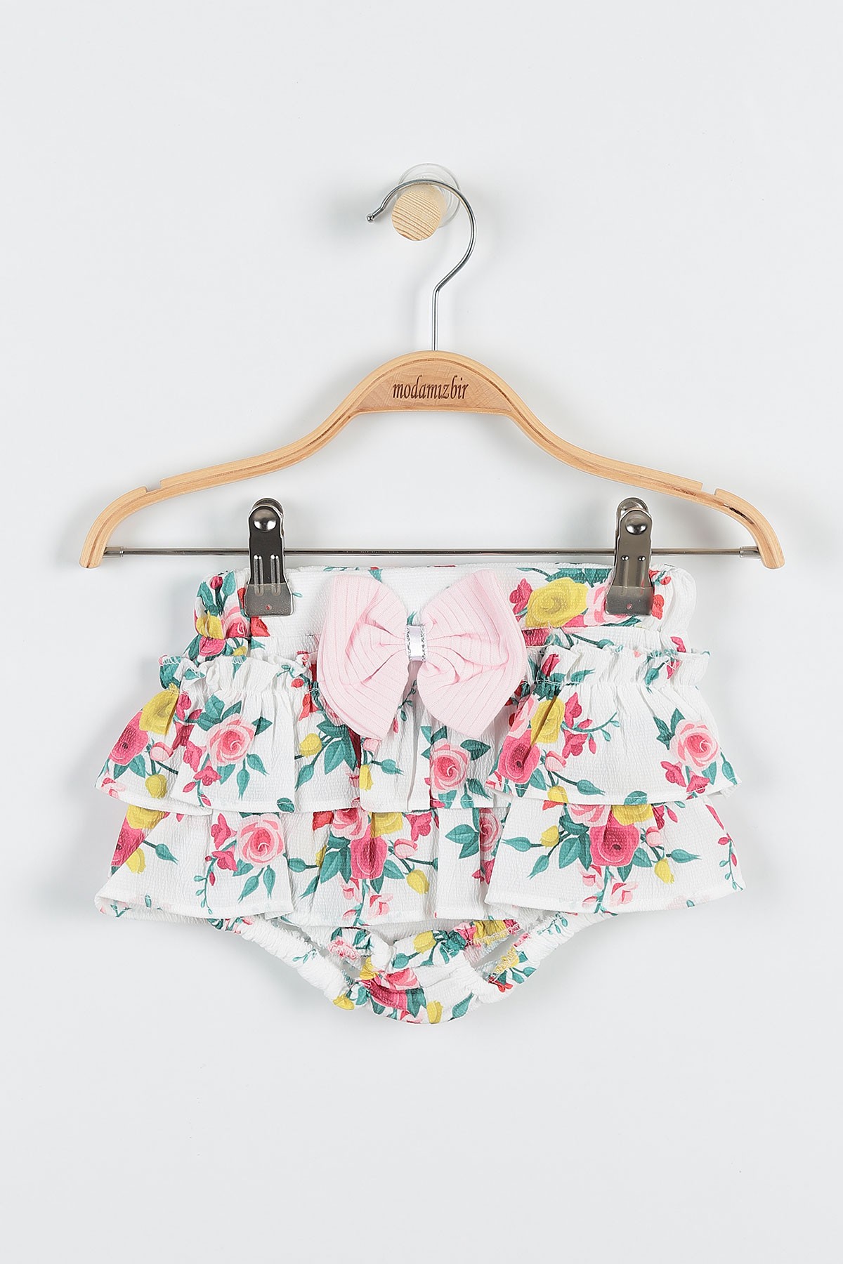Pembe (3-15 Ay) Fiyonklu Çiçek Baskılı Kalp Nakışlı Kız Bebe Takım 173394