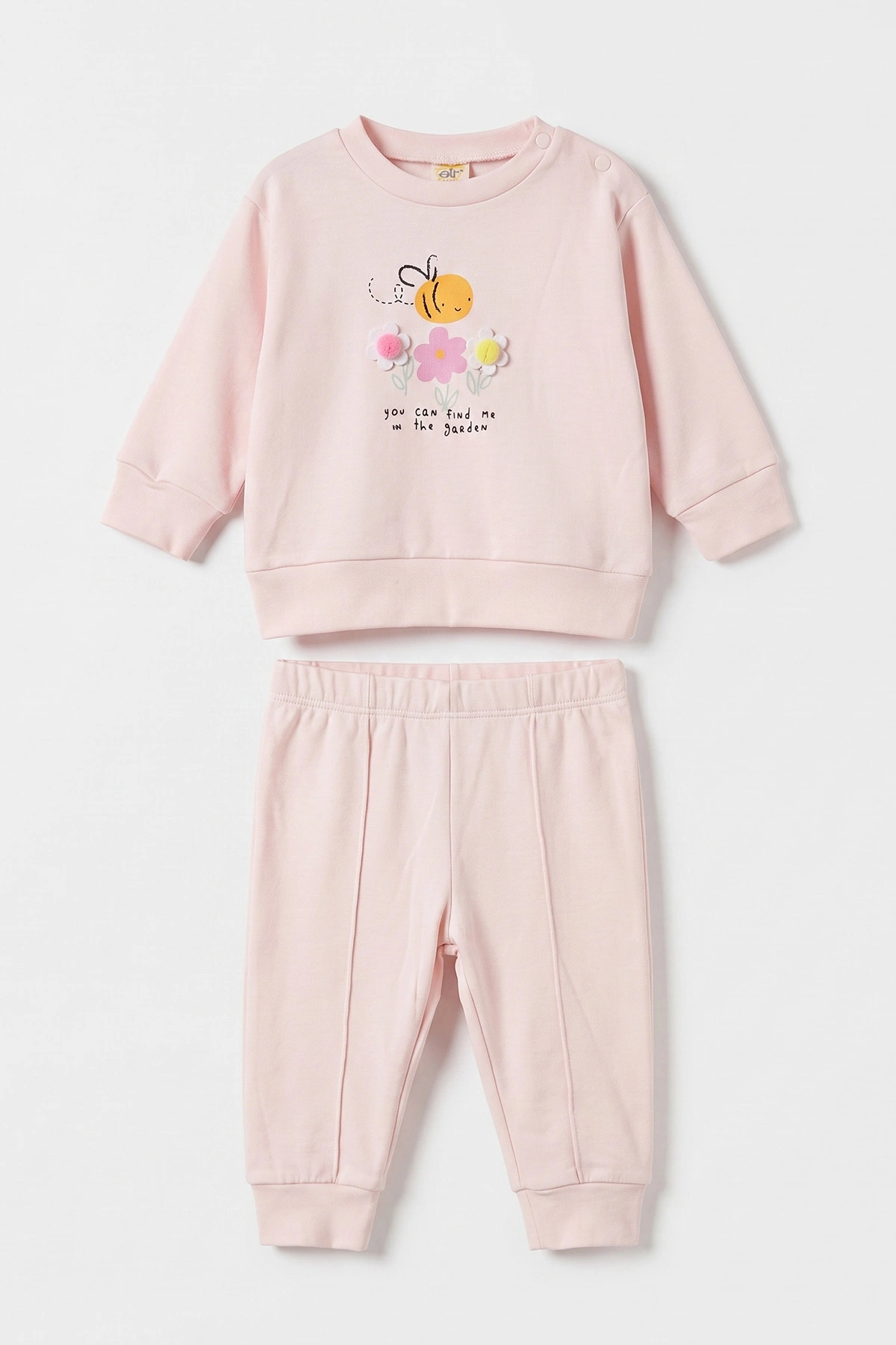 Pembe (3-18 Ay) Arılı Çiçek Baskılı Alt Çimalı  Kız Bebek 2'li Takım 477524