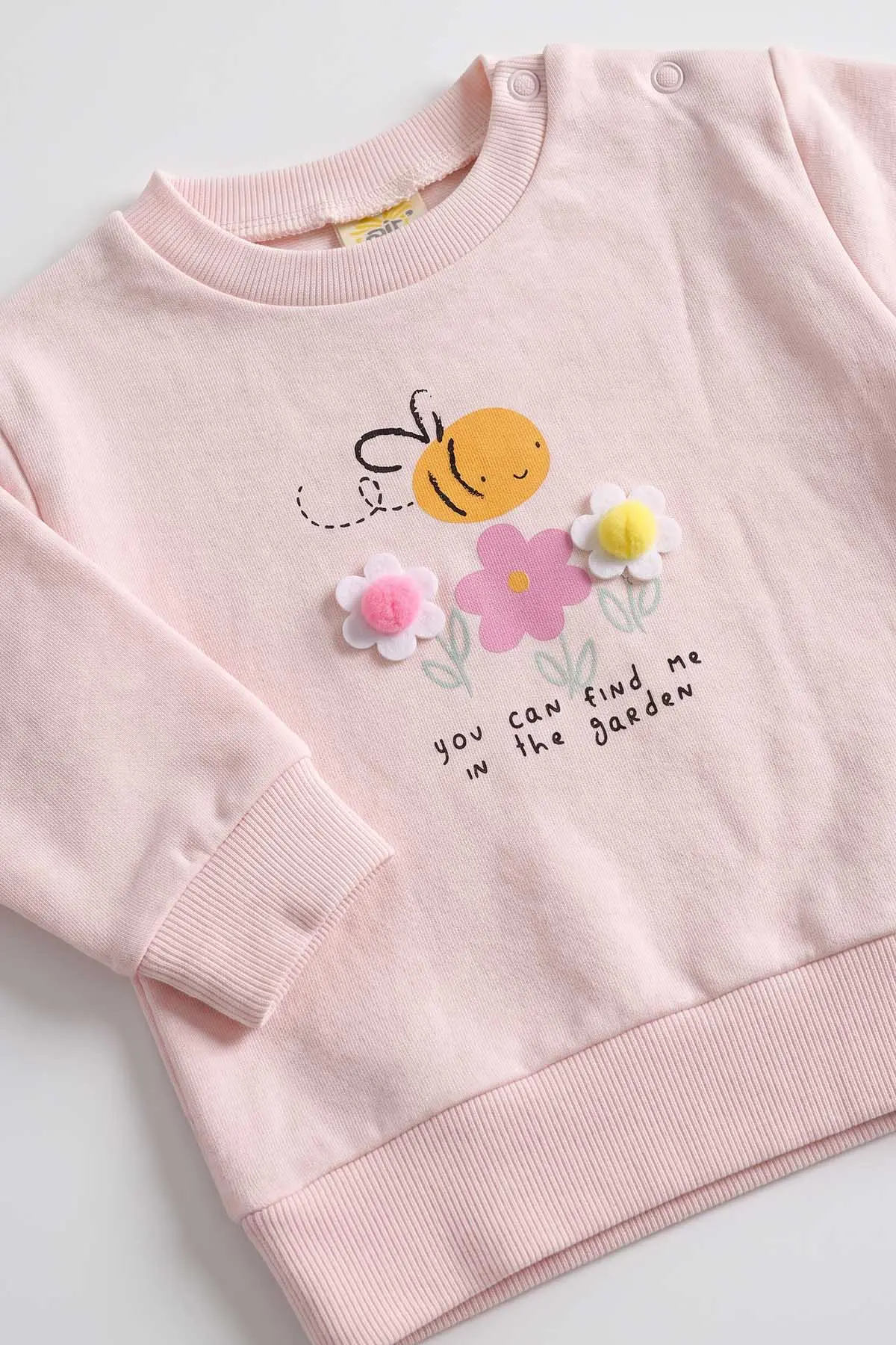 Pembe (3-18 Ay) Arılı Çiçek Baskılı Alt Çimalı Kız Bebek 2'li Takım 477524
