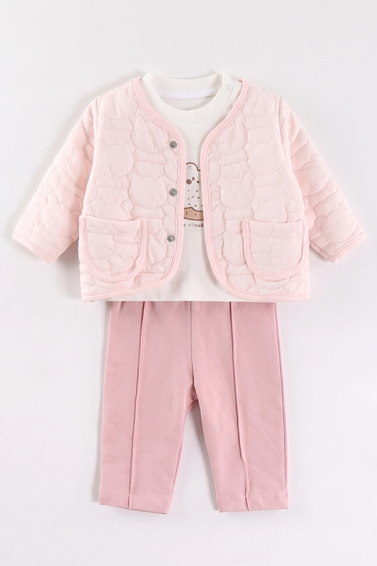 Pembe (3-18 Ay) Ayıcıklı Kapitone Ceketli  Kız Bebek 3'lü Takım 486596