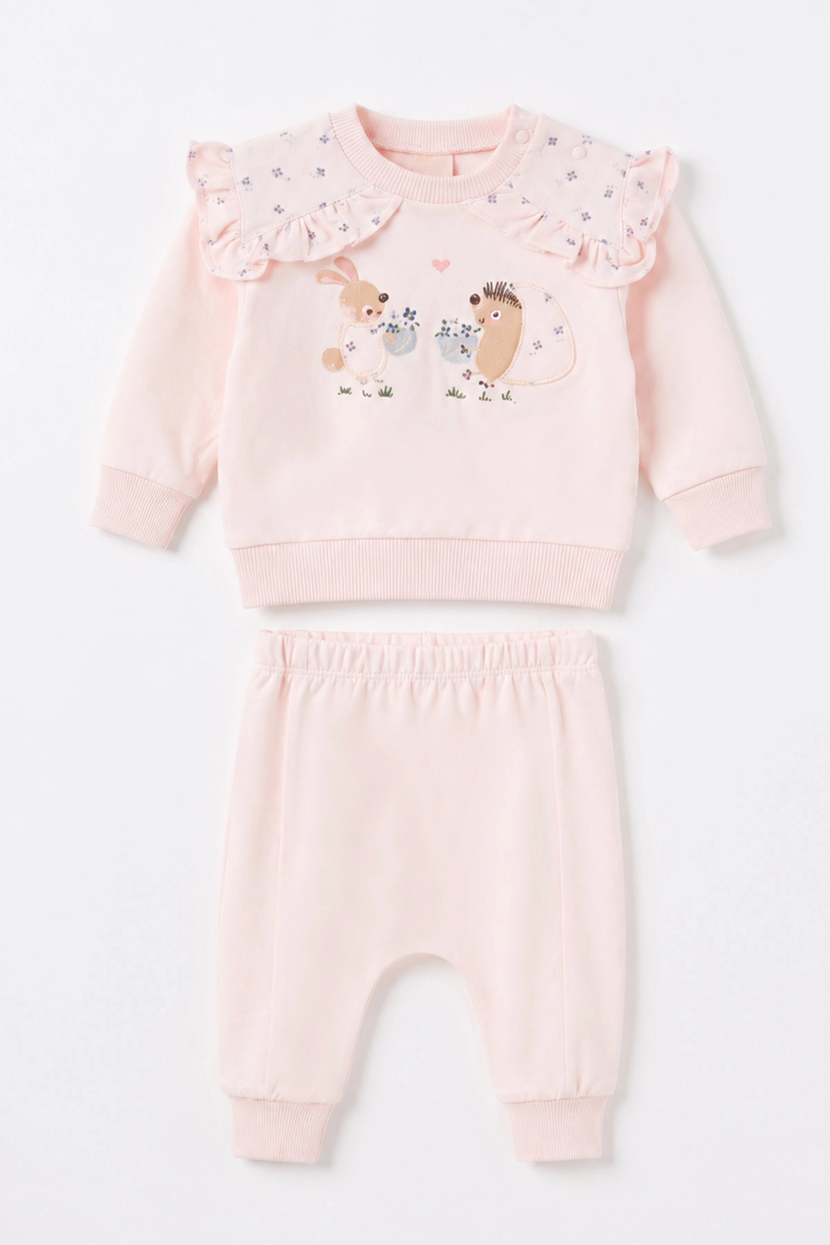 Pembe (3-18  Ay) Bunny Aplikeli Fırfırlı  2'li Kız Bebek  Takım 473011