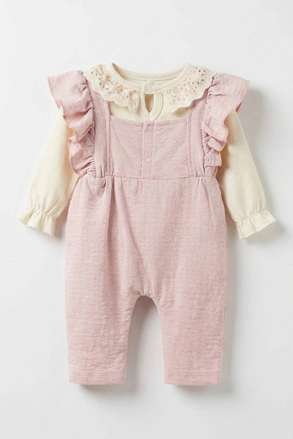 Pembe (3-18 Ay) Çiçek Düğmeli Koldan Fırfırlı Düğmeli Badi Detaylı Kız Bebek Slopet 477042