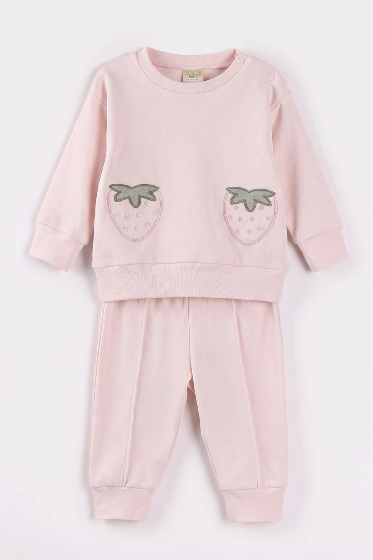 Pembe (3-18 Ay) Çilek  Nakışlı  Alt Çimalı  Kız Bebek 2'li Takım 477539