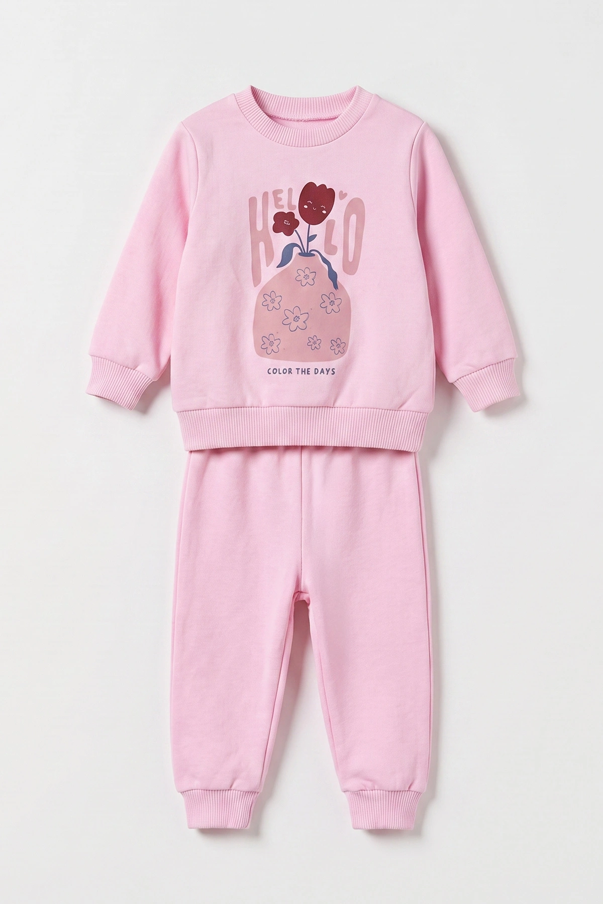 Pembe (3-18 Ay) Hello Baskılı 2 İp Kız Bebek Mevsimlik Takım 481139