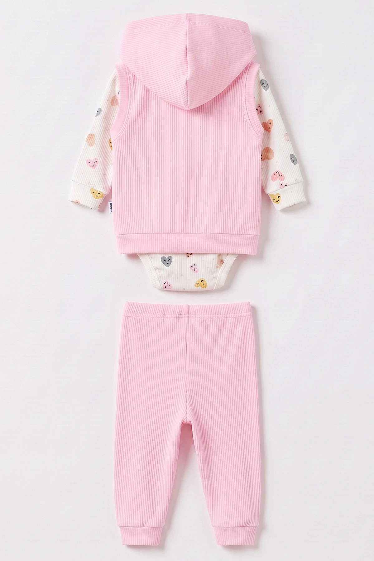 Pembe (3-18 Ay)  Kalp Baskılı Nakışlı Kapüşonlu Zıbınlı Kız Bebek 3'lü Takım 480155