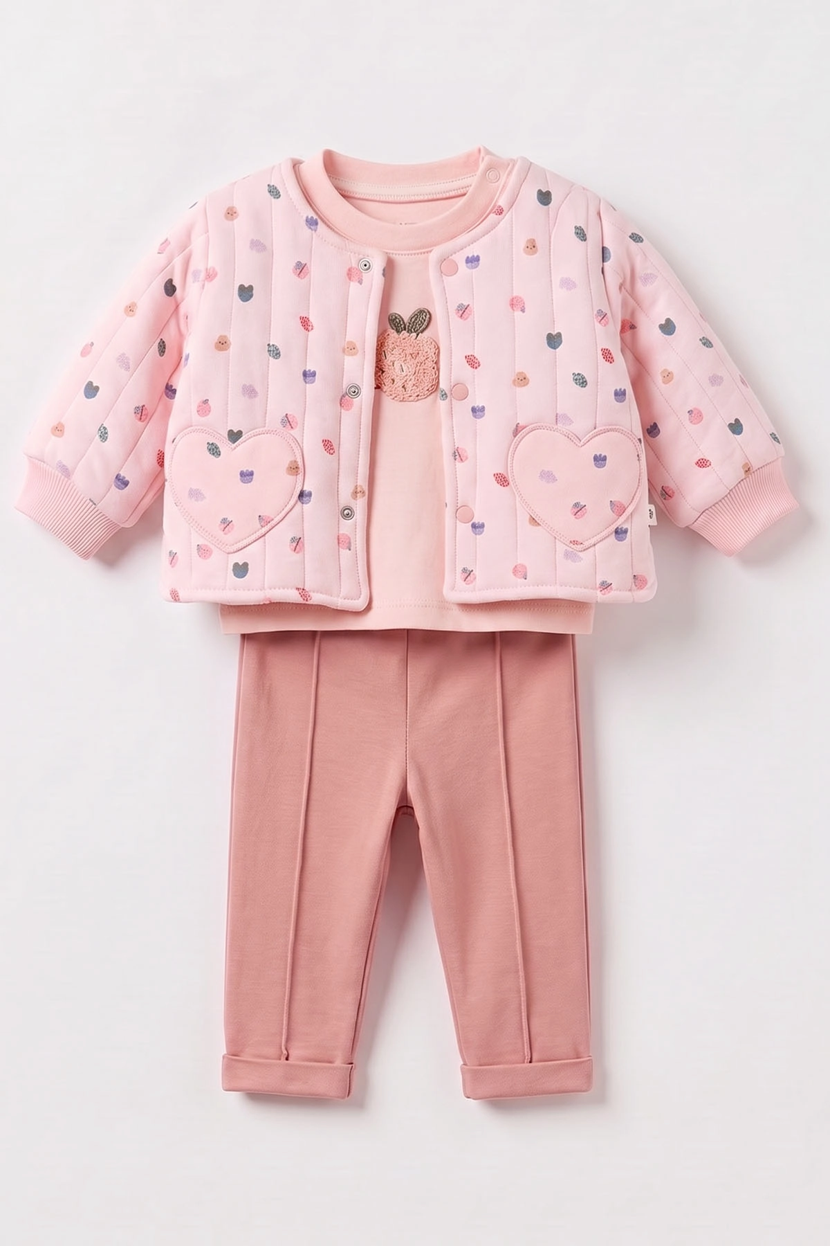 Pembe (3-18 Ay) Kapitone Ceketli  Kız Bebek 3'lü Takım 486591