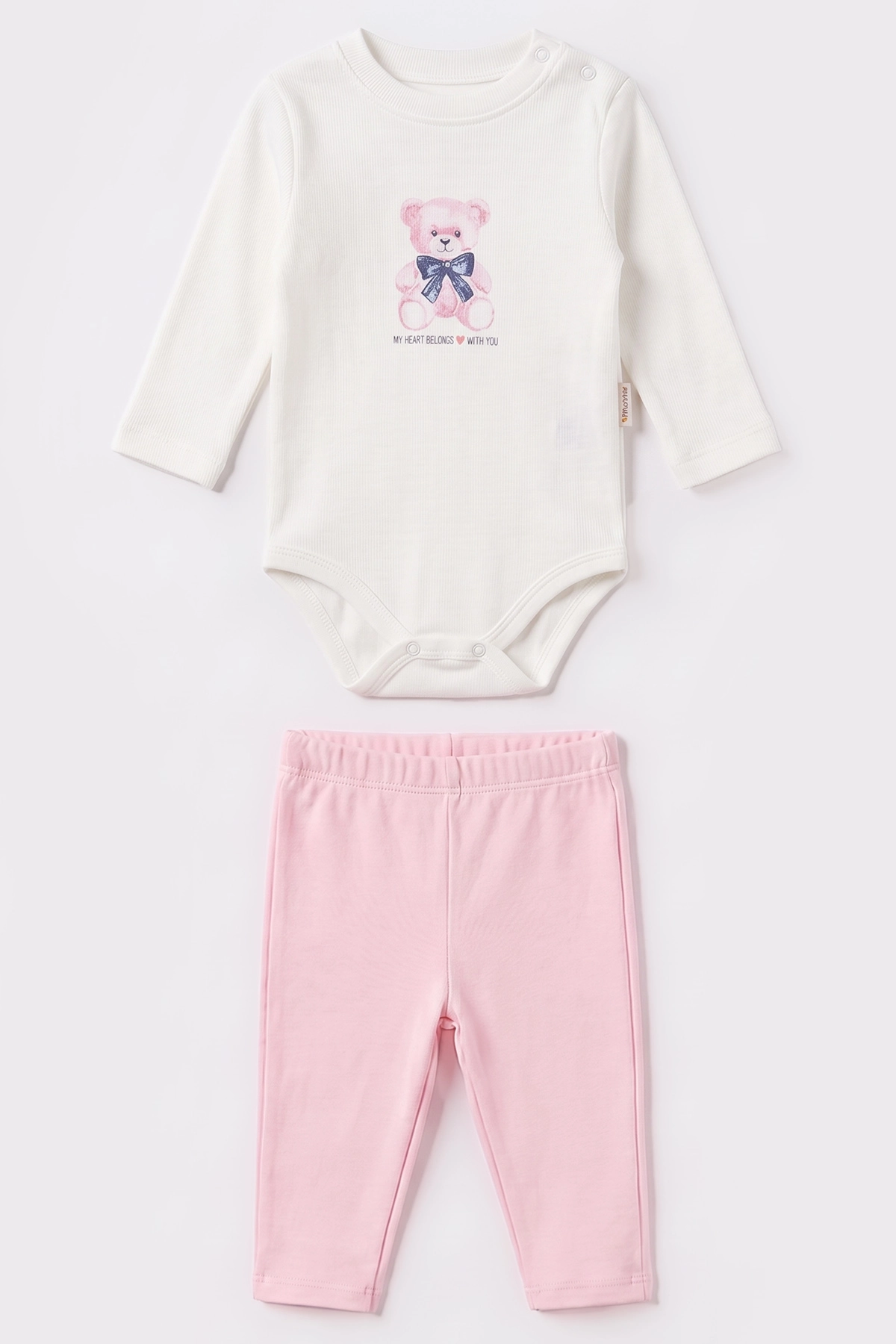 Pembe (3-18 Ay) Kapüşonlu Ayıcık Baskılı Hırkalı  Raporlu  Çıtçıtlı Zıbınlı  Kız Bebek 3'lü Takım 487558