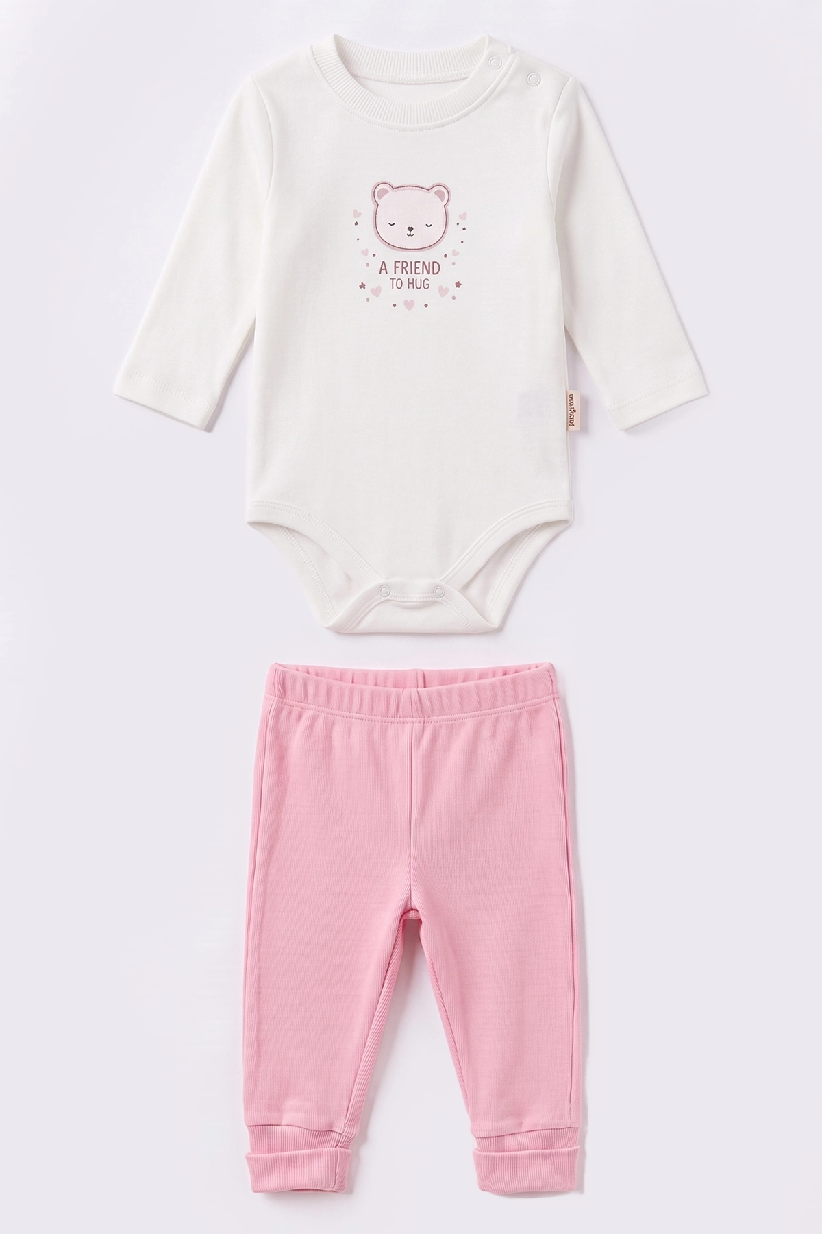 Pembe (3-18 Ay) Kapüşonlu Panda Baskılı Hırkalı Çıtçıtlı Zıbınlı Kız Bebek 3'lü Takım 487548