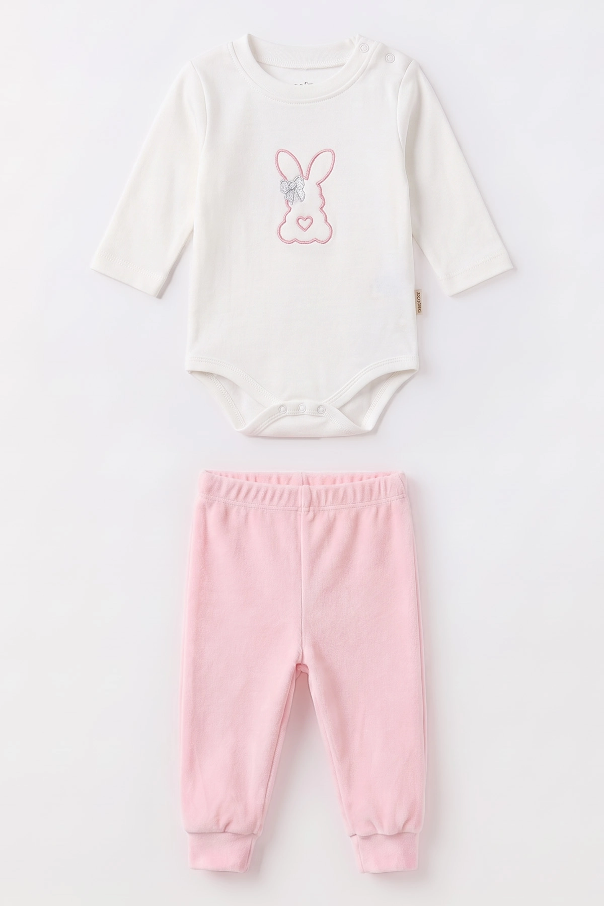 Pembe (3-18 Ay) Kapüşonlu Rabbit  Nakışlı Hırkalı  Çıtçıtlı Zıbınlı Kadife  Kız Bebek 3'lü Takım 487527