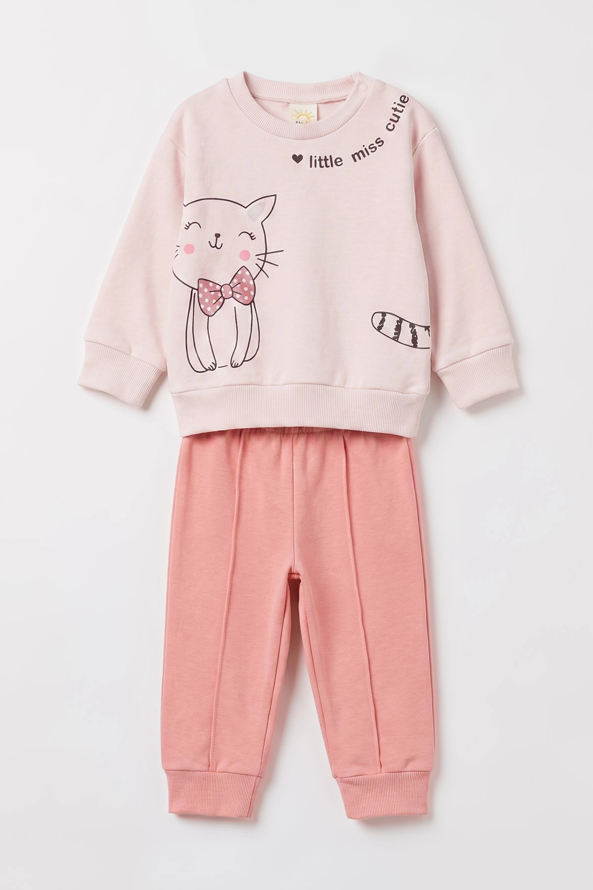 Pembe (3-18 Ay) Kedi Baskılı   Alt Çimalı  Kız Bebek 2'li Takım 477558