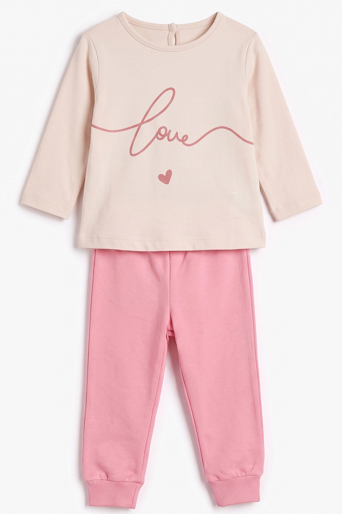 Pembe (3-18 Ay) Love Nakışlı 3'lü Kapüşonlu Kız Bebek Takım 475897