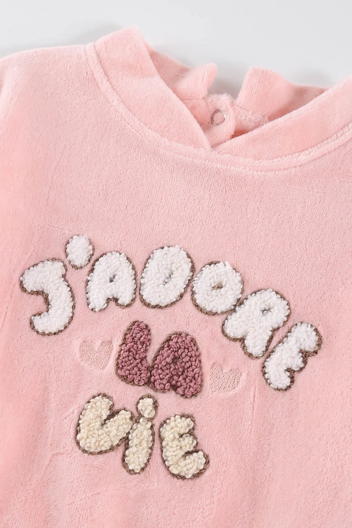 Pembe (3-18 Ay) Nakışlı Kadife Kız Bebek Takım 487636