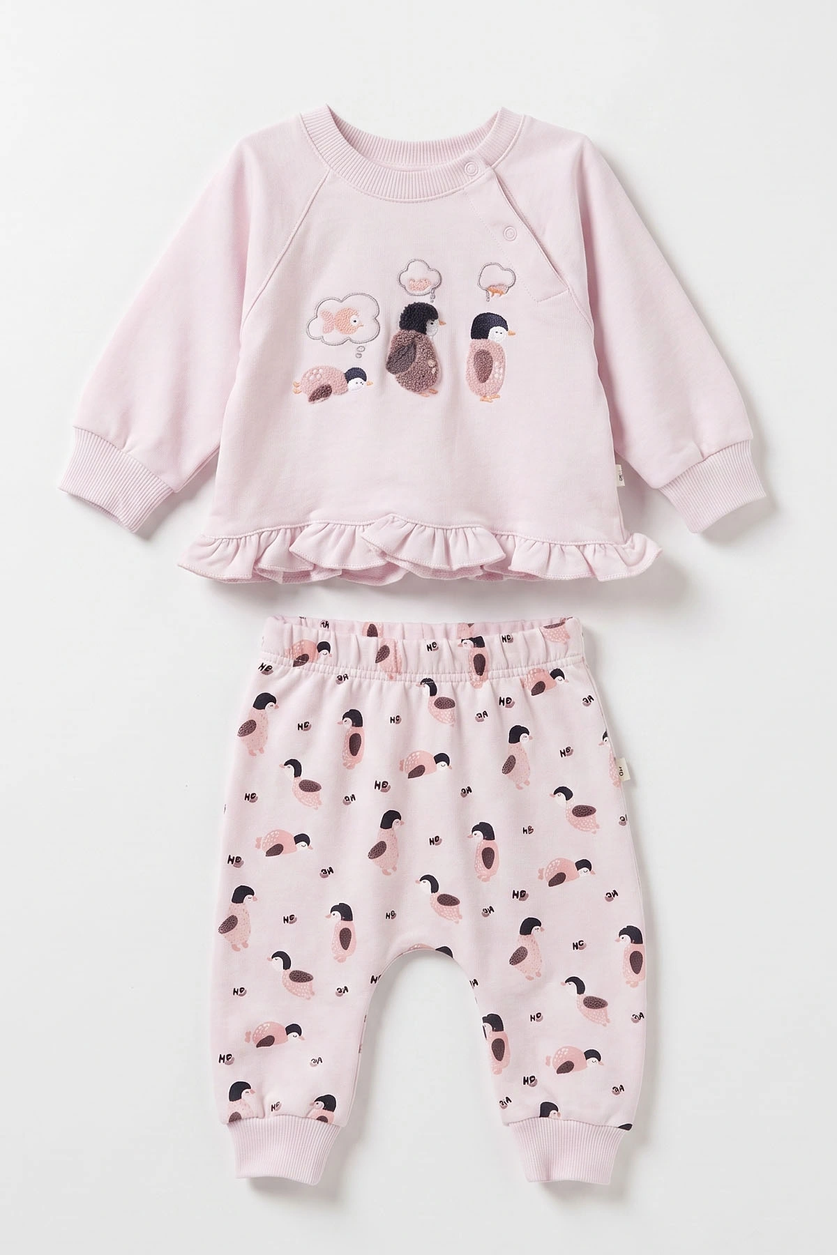 Pembe (3-18  Ay) Penguen Nakışlı   2'li Kız Bebek  Takım 473007