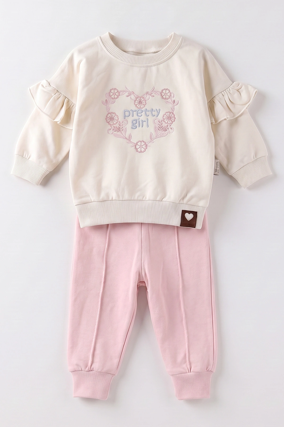 Pembe (3-18 Ay) Pretty Girl Nakışlı Fırfırlı 2 İp Kız Bebek Takım 479360