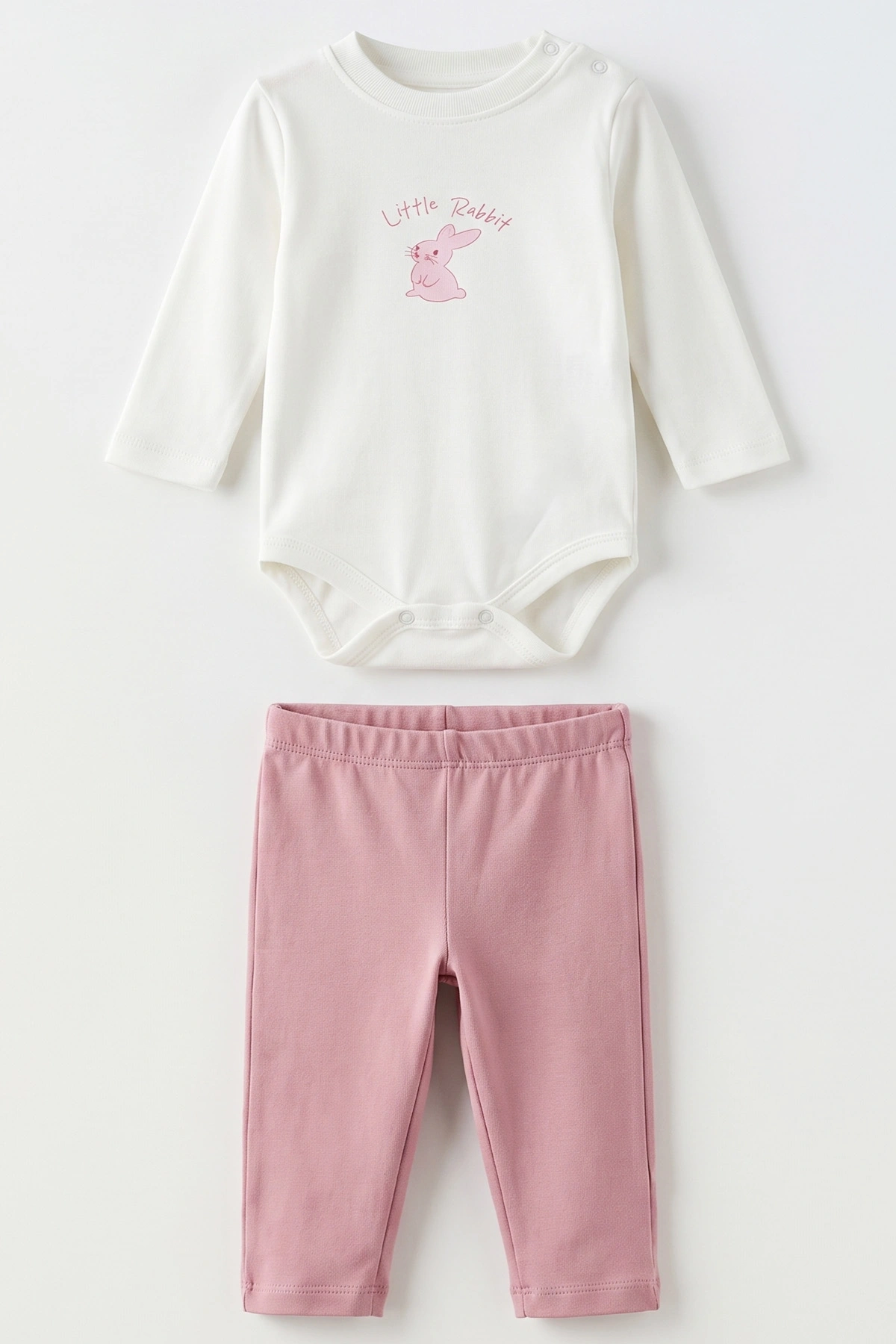 Pembe (3-18 Ay) Tavşan Baskılı Kapüşonlu Hırkalı Çıtçıtlı Zıbınlı Kız Bebek 3'lü Takım 487063