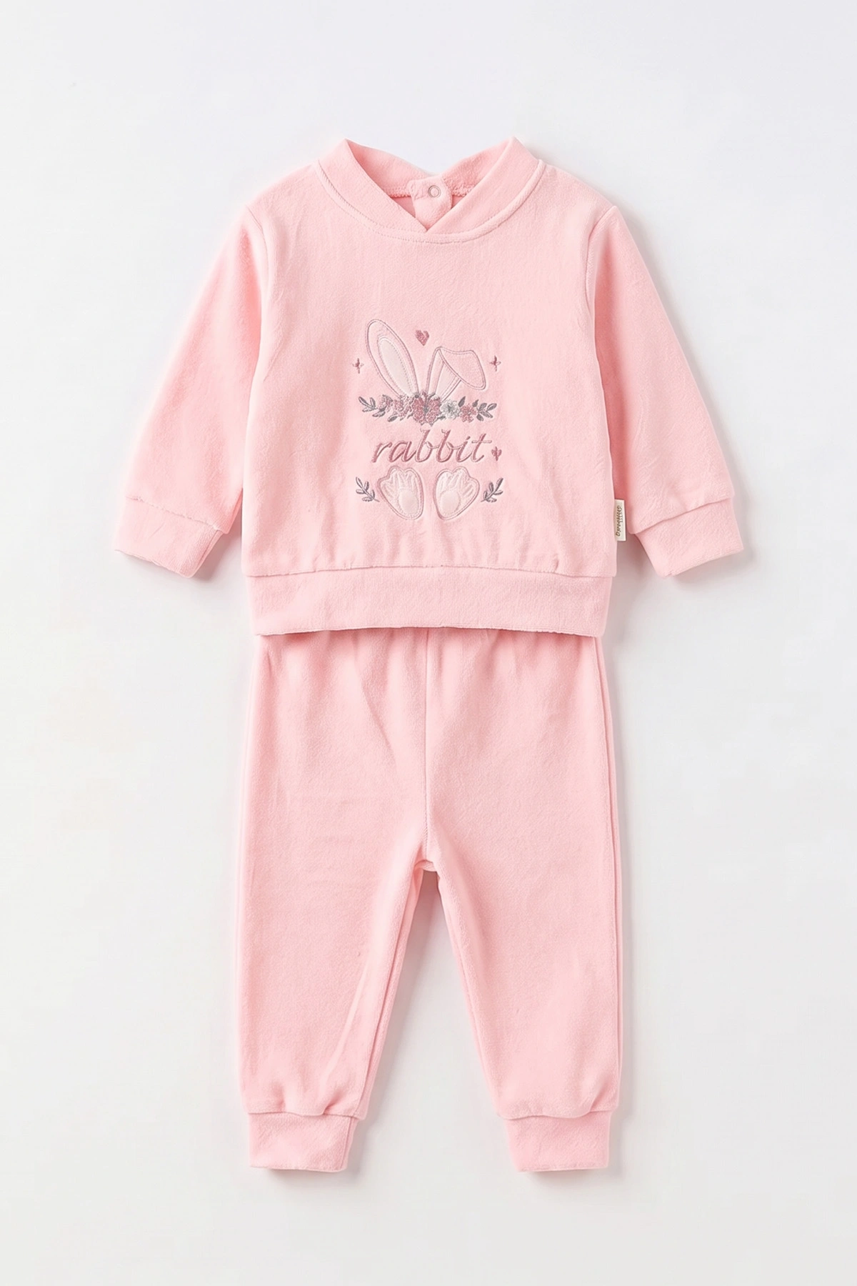 Pembe (3-18 Ay) Tavşan Nakışlı Kadife Kız Bebek 2'li Takım 497946