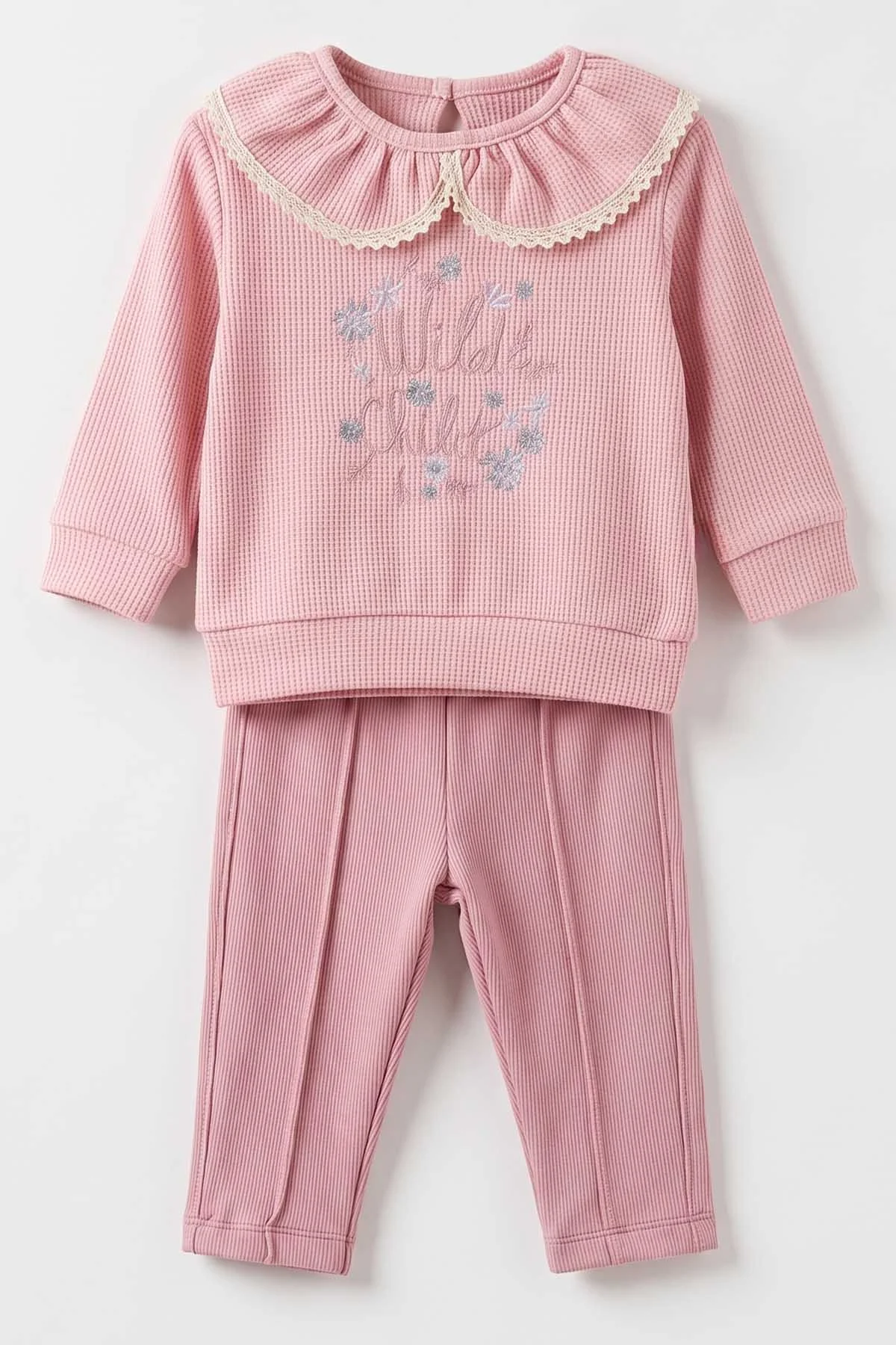 Pembe (3-18 Ay) Wild Nakışlı Waffle  Kız Bebek 2'li Takım 487653
