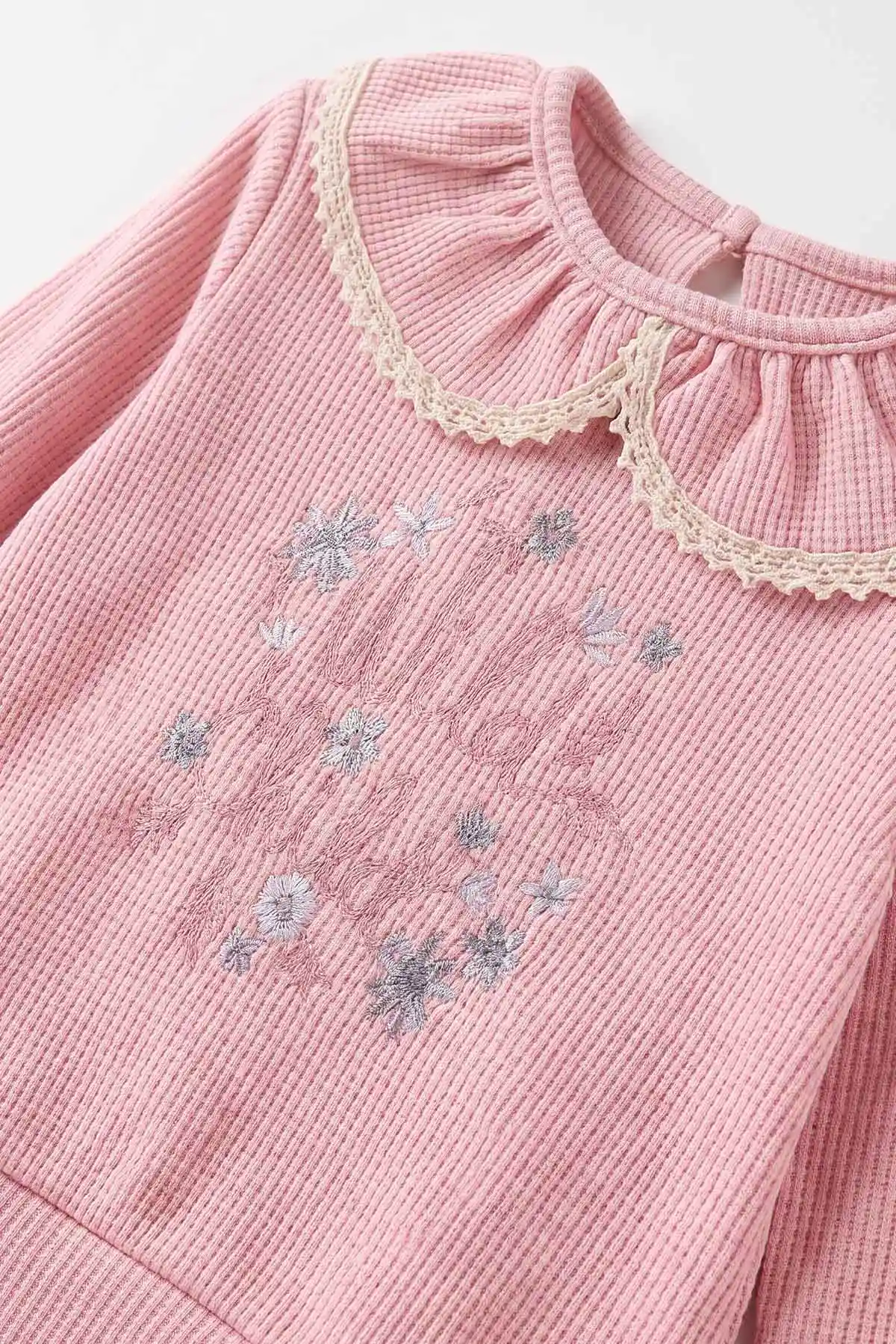 Pembe (3-18 Ay) Wild Nakışlı Waffle  Kız Bebek 2'li Takım 487653