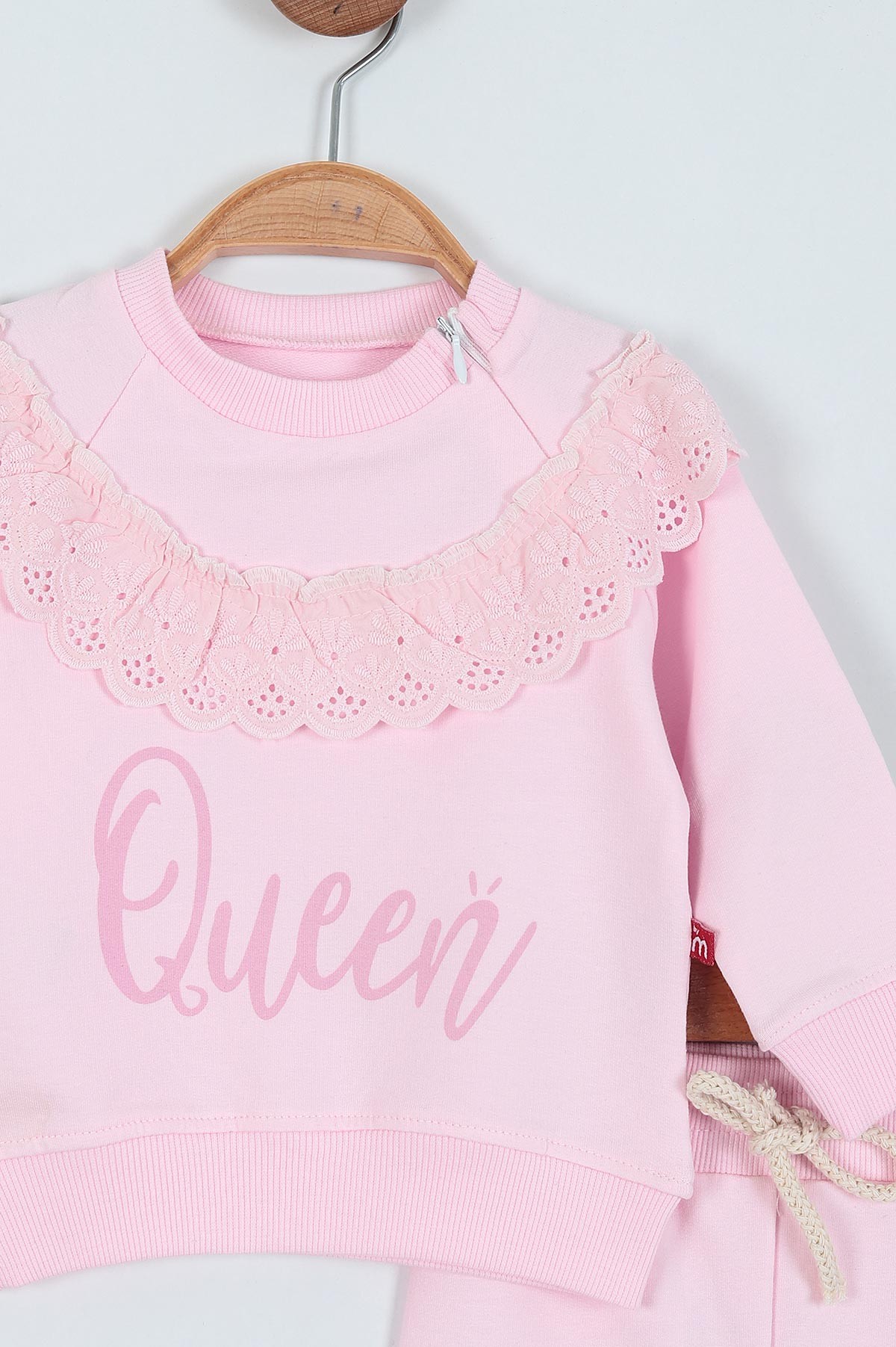 Pembe (3-18 Ay) Yaka Detaylı Baskılı İki İp Kız Bebe Takım 220798