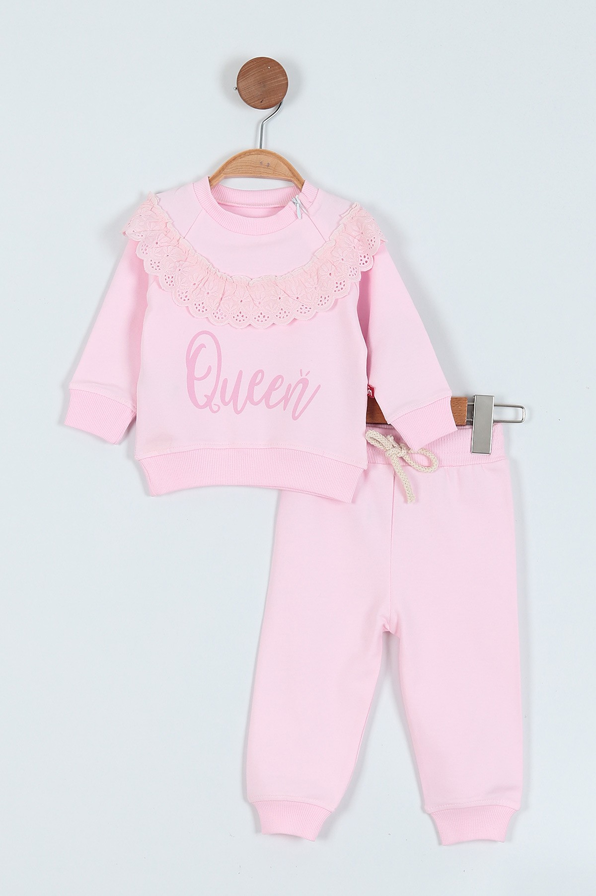 Pembe (3-18 Ay) Yaka Detaylı Baskılı İki İp Kız Bebe Takım 220798