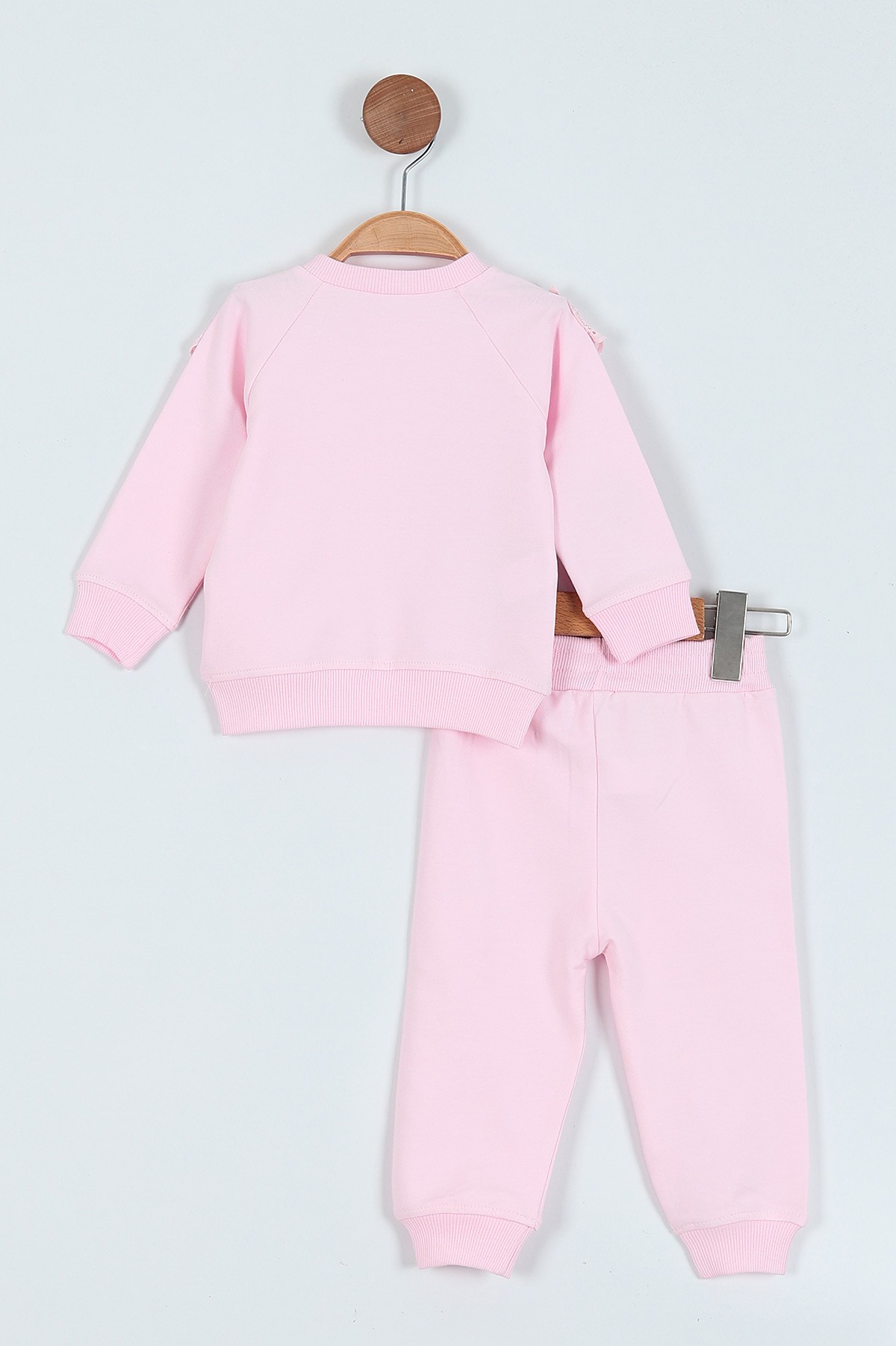 Pembe (3-18 Ay) Yaka Detaylı Baskılı İki İp Kız Bebe Takım 220798
