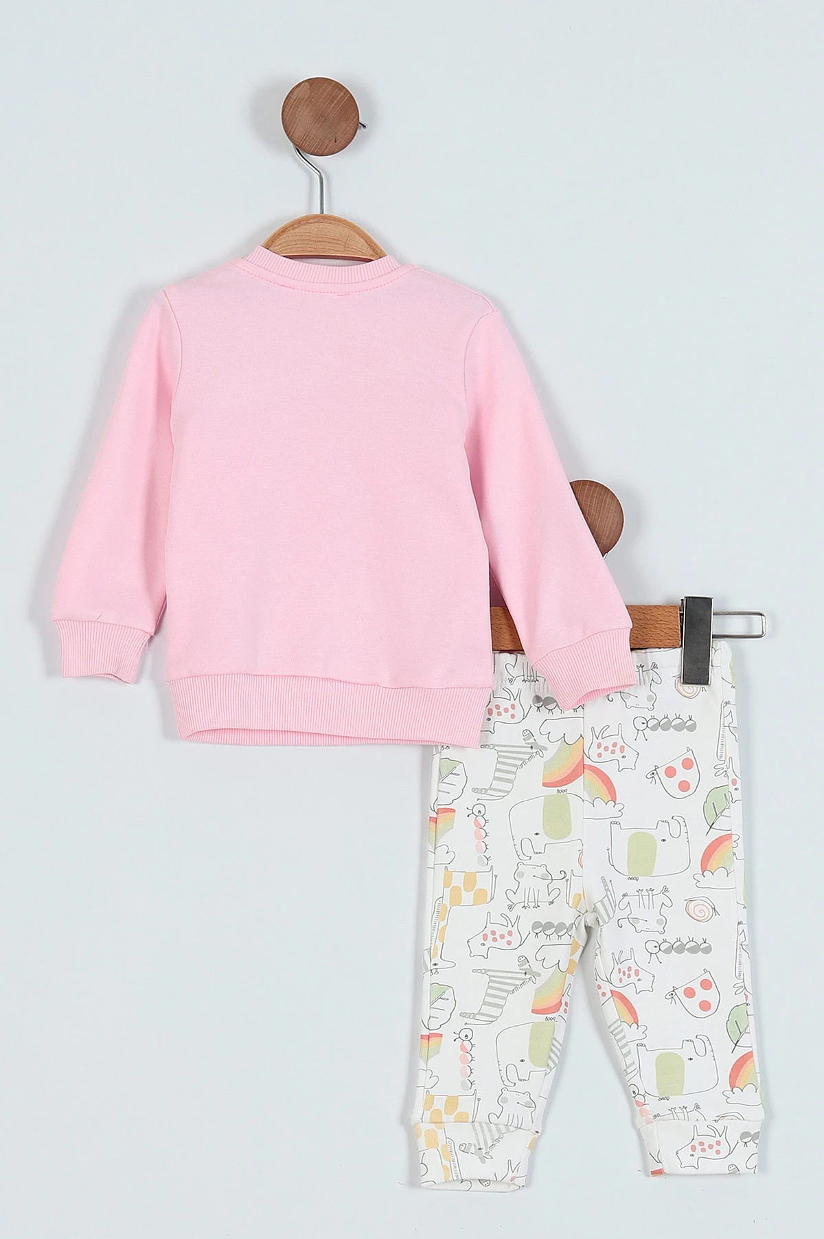 Pembe (3-24 Ay) Baskılı Fiyonklu Kız Bebe Takım 232477