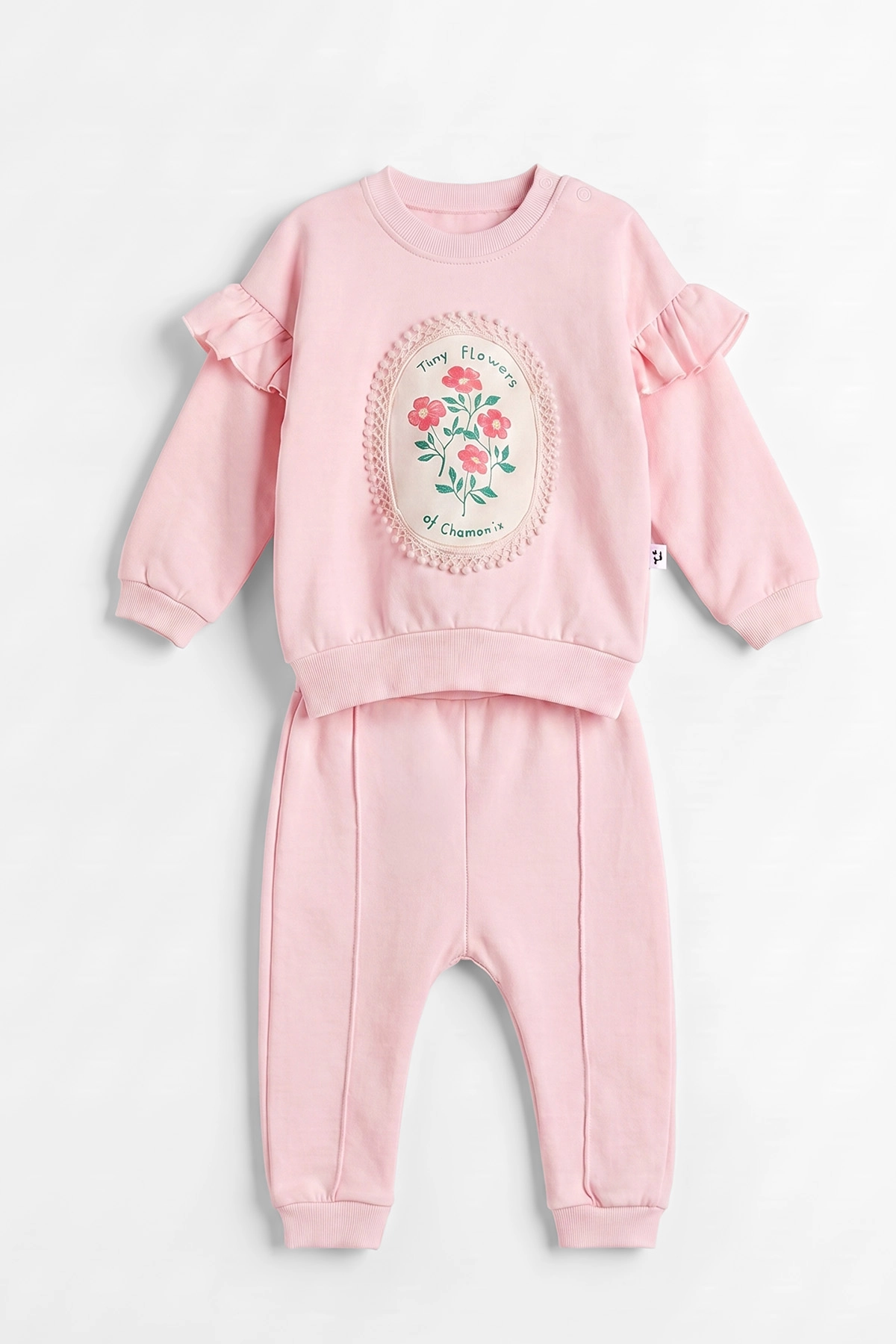 Pembe (3-24 Ay) Fistolu Çiçek Baskılı Alt Çimalı Kız Bebek Takım 480577