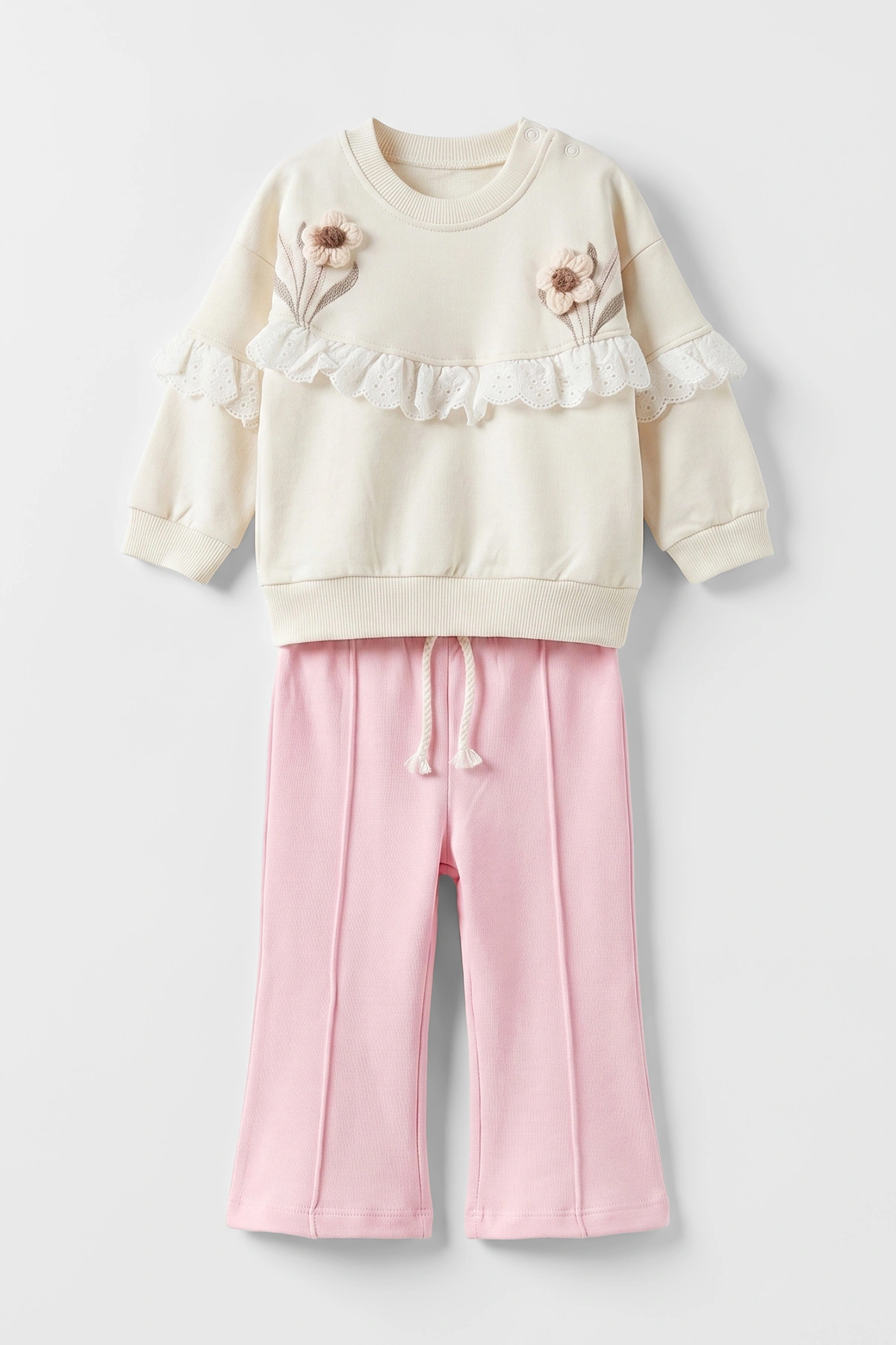 Pembe (3-24 Ay) Fistolu Çiçekli  Alt Çimalı   Kız Bebek Takım 480596