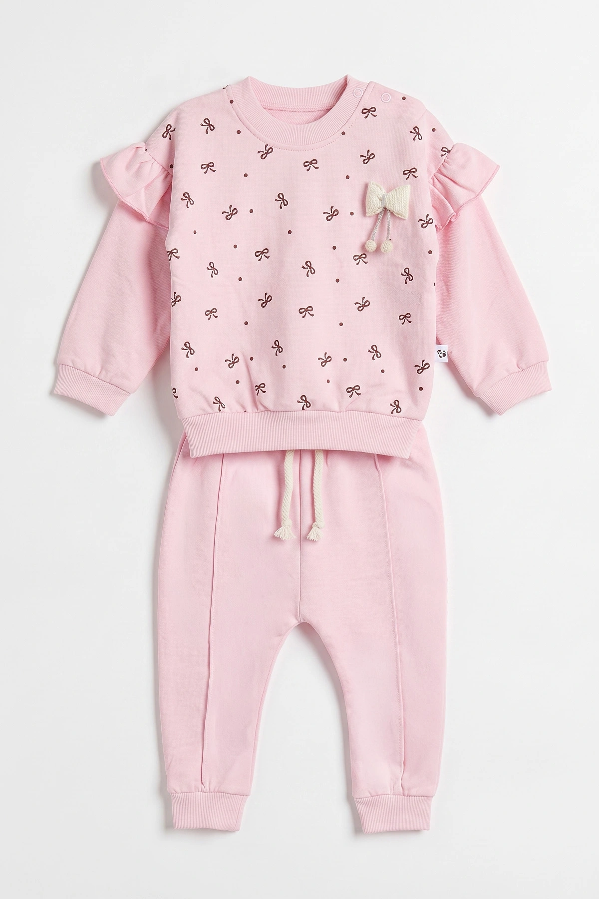 Pembe (3-24 Ay) Fiyonk Aksesuarlı Alt Çimalı Kız Bebek Takım 480580