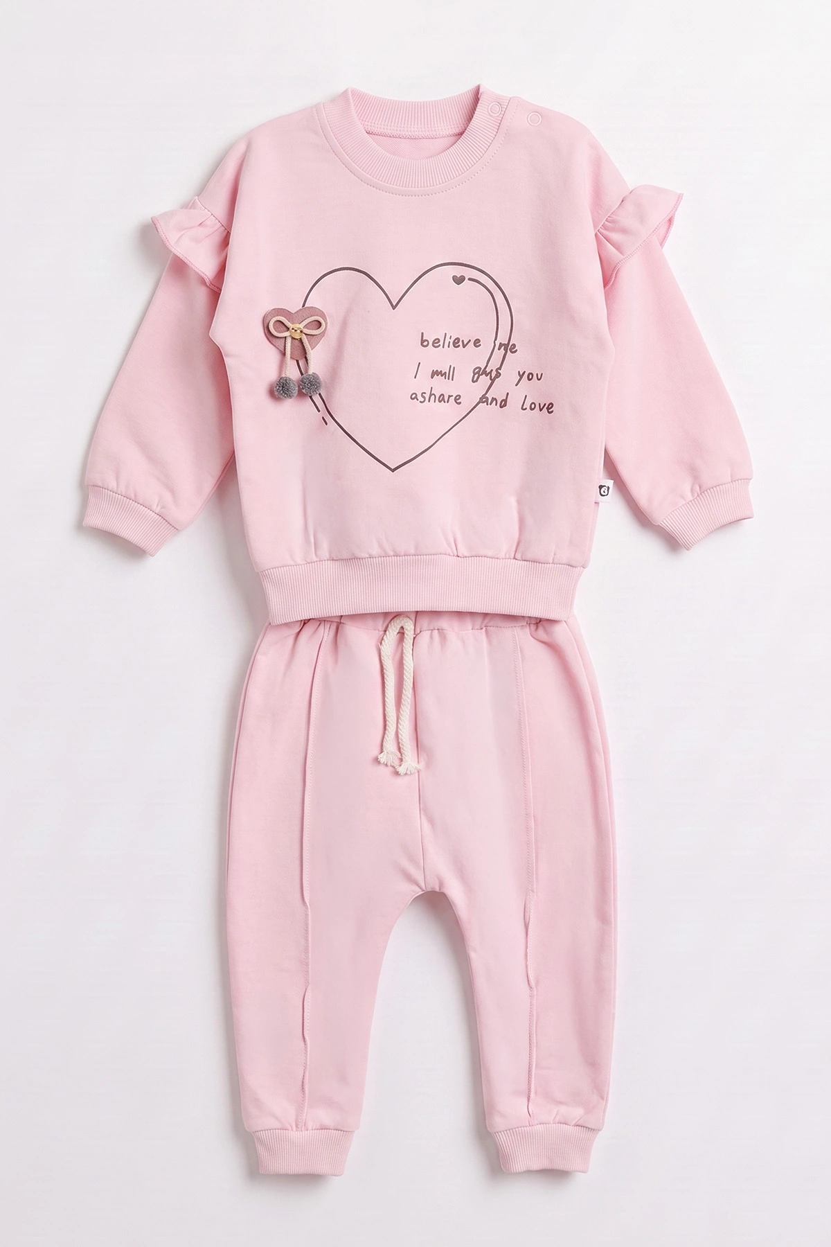 Pembe (3-24 Ay) Kalp Baskılı Kol Fırfırlı 2 İp Kız Bebek Mevsimlik Takım 482188